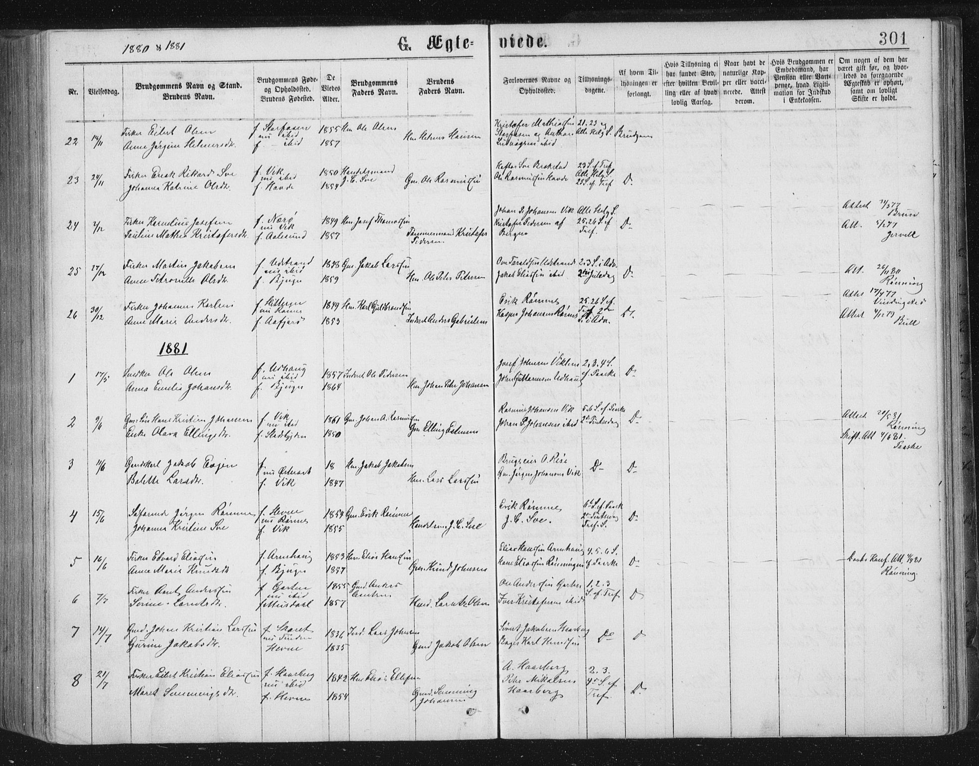 Ministerialprotokoller, klokkerbøker og fødselsregistre - Sør-Trøndelag, SAT/A-1456/659/L0745: Parish register (copy) no. 659C02, 1869-1892, p. 301