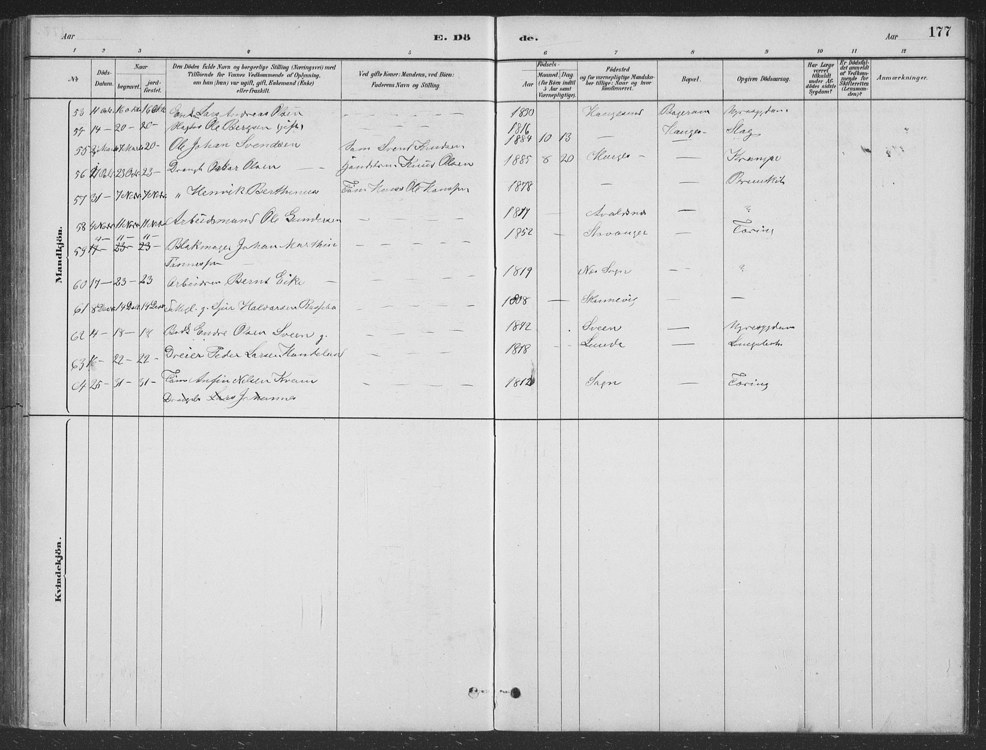 Haugesund sokneprestkontor, AV/SAST-A -101863/H/Ha/Hab/L0002: Parish register (copy) no. B 2, 1881-1894, p. 177