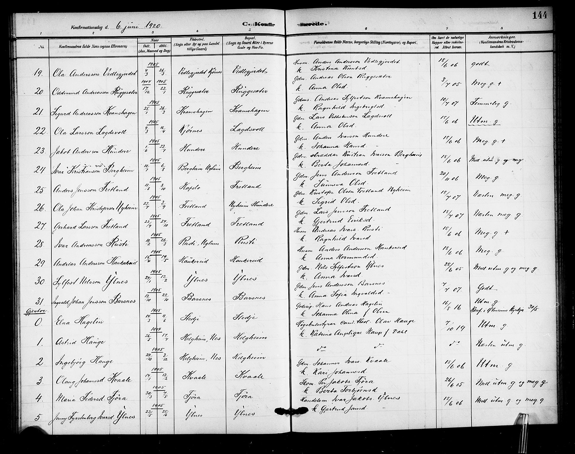 Sogndal sokneprestembete, AV/SAB-A-81301/H/Hab/Haba/L0002: Parish register (copy) no. A 2, 1908-1924, p. 144