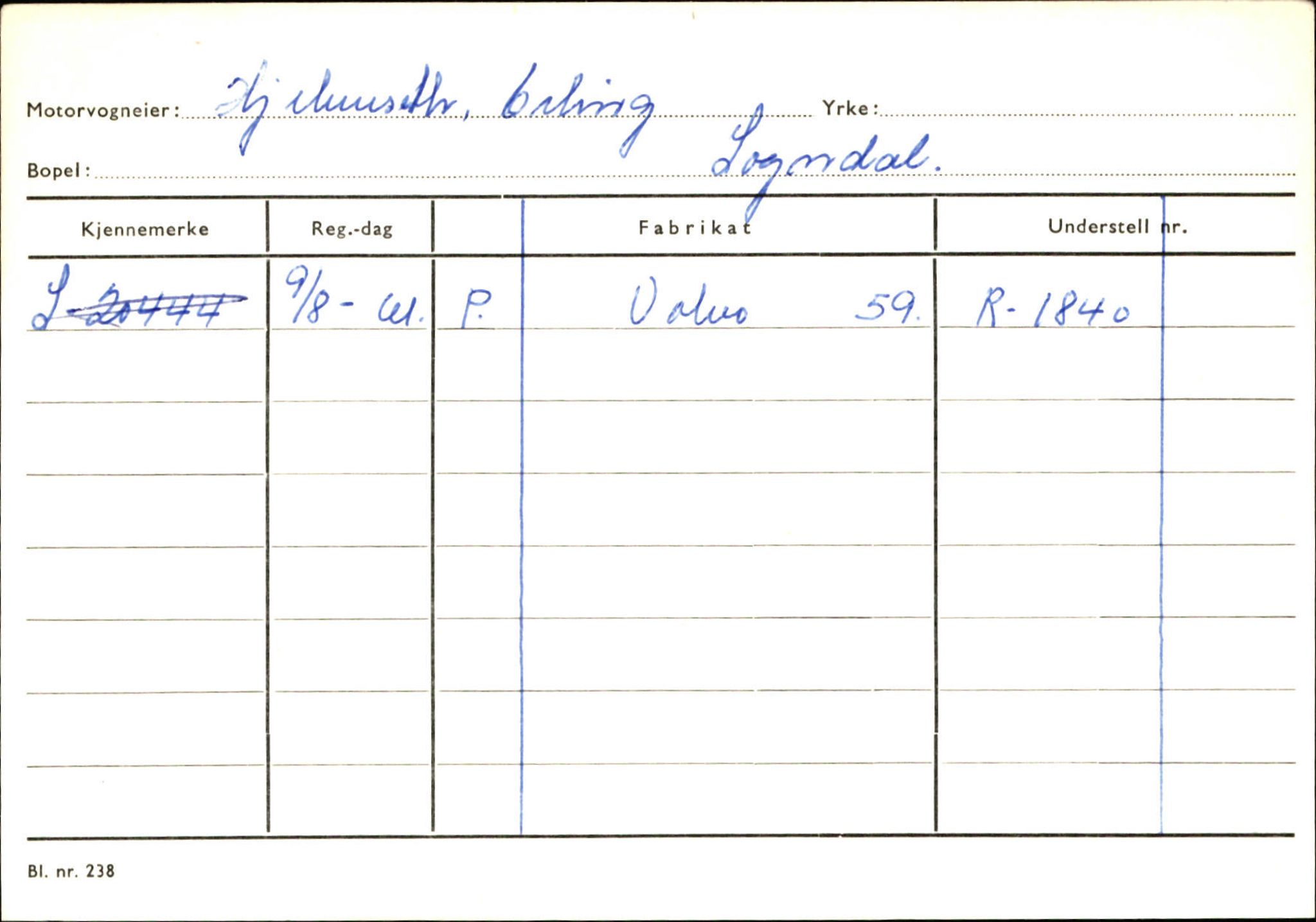 Statens vegvesen, Sogn og Fjordane vegkontor, SAB/A-5301/4/F/L0124: Eigarregister Sogndal A-U, 1945-1975, p. 960