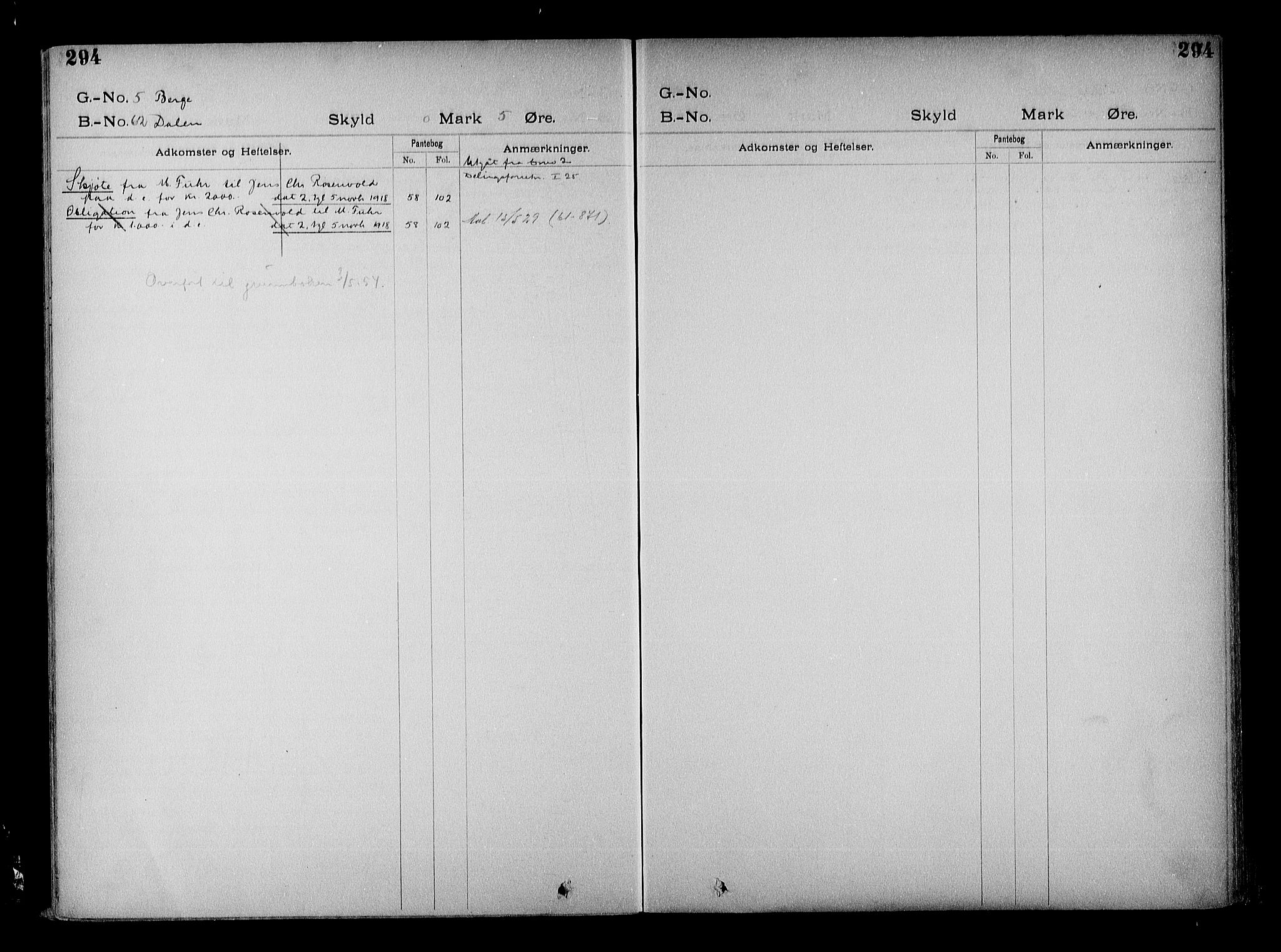 Vestre Nedenes/Sand sorenskriveri, SAK/1221-0010/G/Ga/L0022: Mortgage register no. 15, 1899-1957, p. 294
