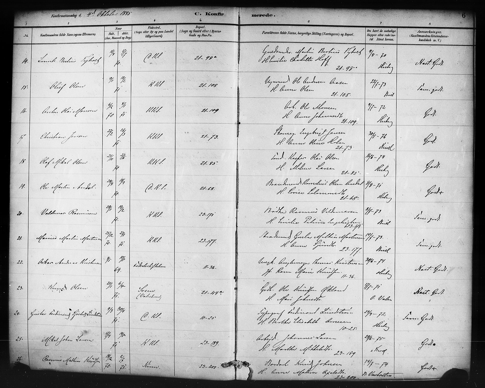 Korskirken sokneprestembete, SAB/A-76101/H/Haa/L0071: Curate's parish register no. A 6, 1885-1912, p. 6