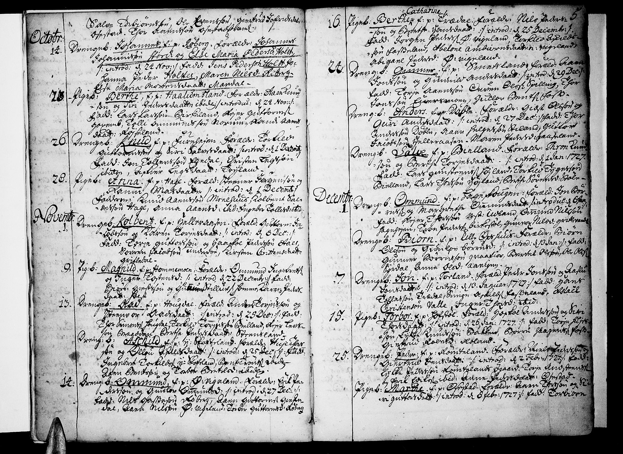 Sør-Audnedal sokneprestkontor, SAK/1111-0039/F/Fa/Fab/L0001: Parish register (official) no. A 1 /1, 1726-1766, p. 5