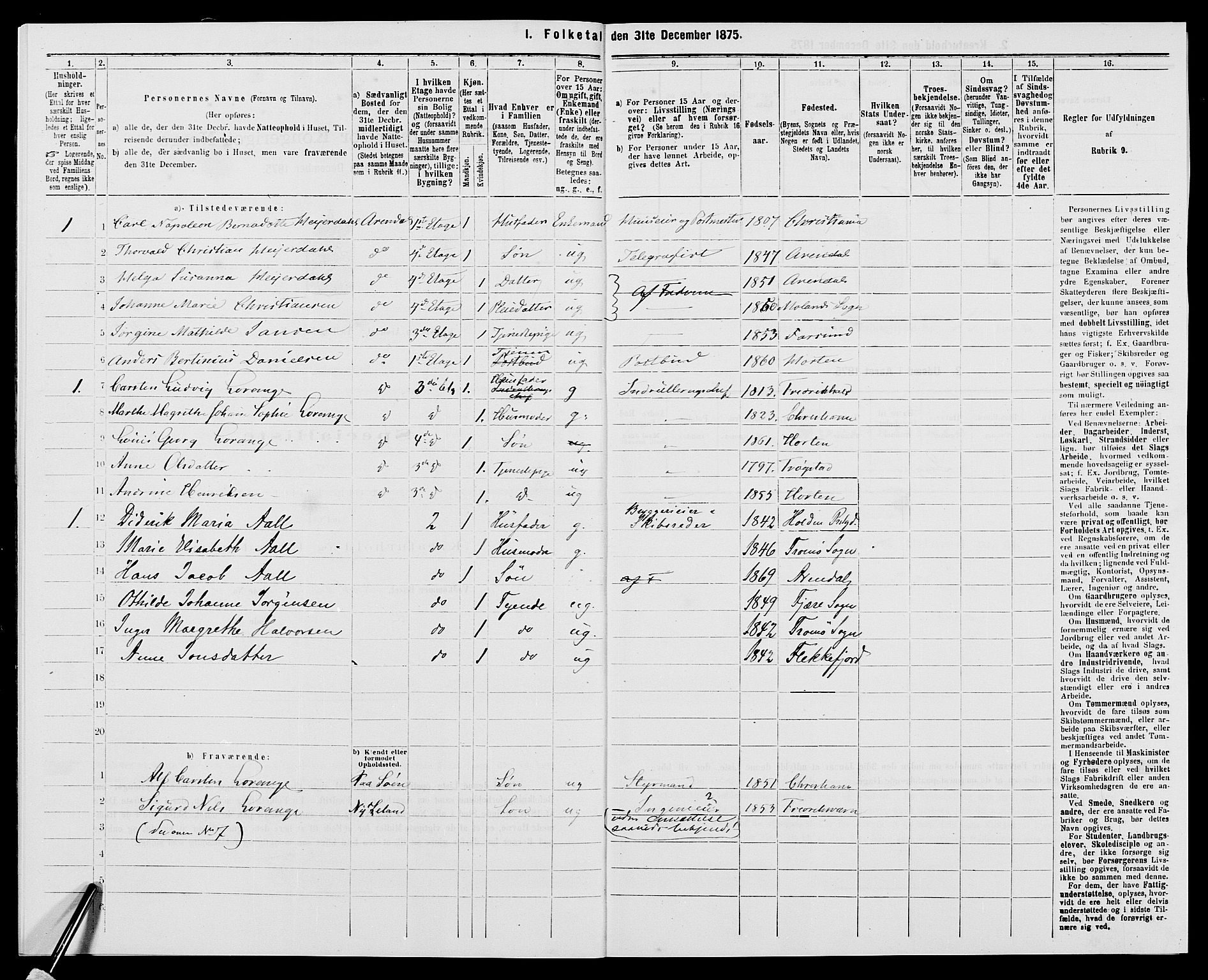 SAK, 1875 census for 0903P Arendal, 1875, p. 469