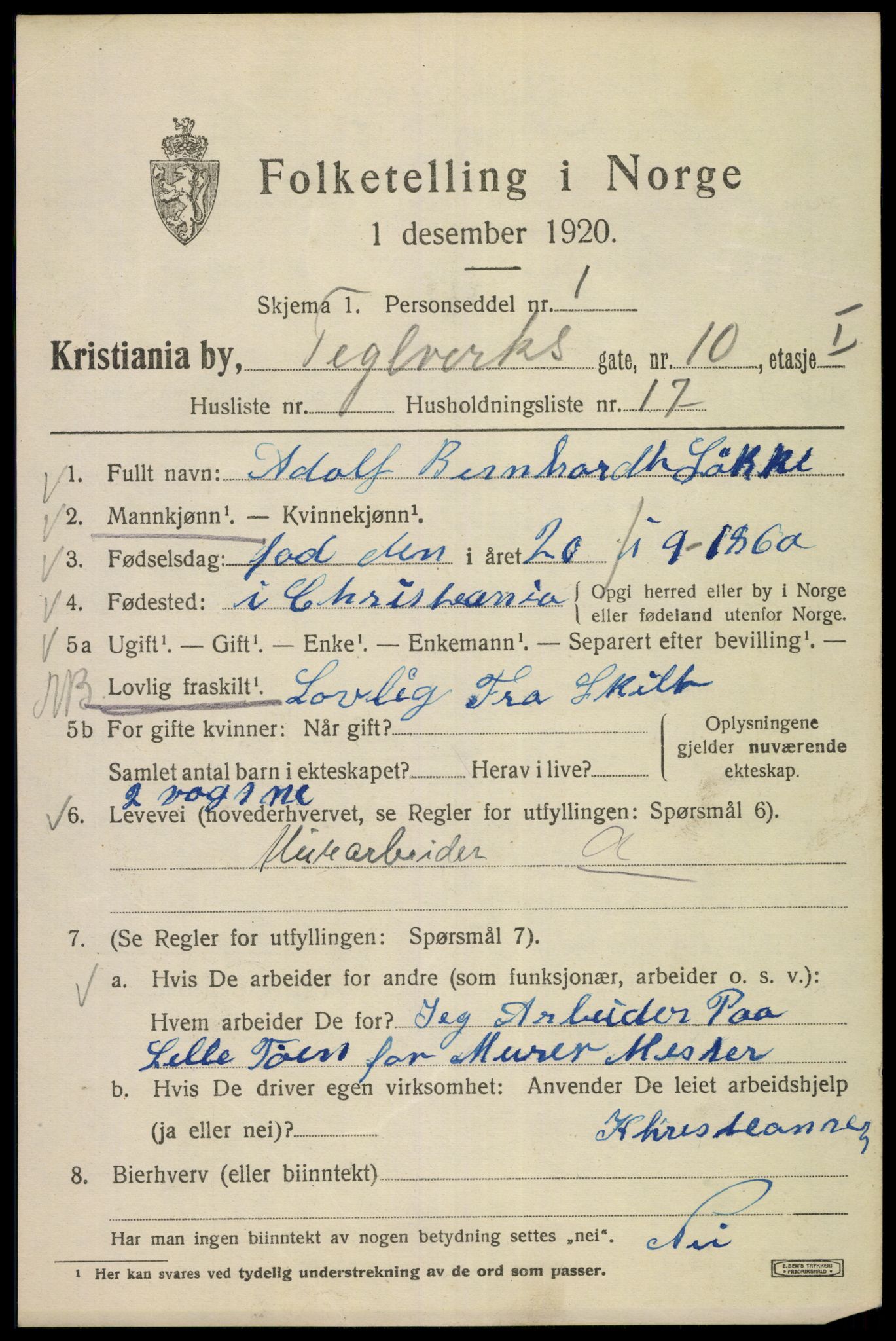 SAO, 1920 census for Kristiania, 1920, p. 565315