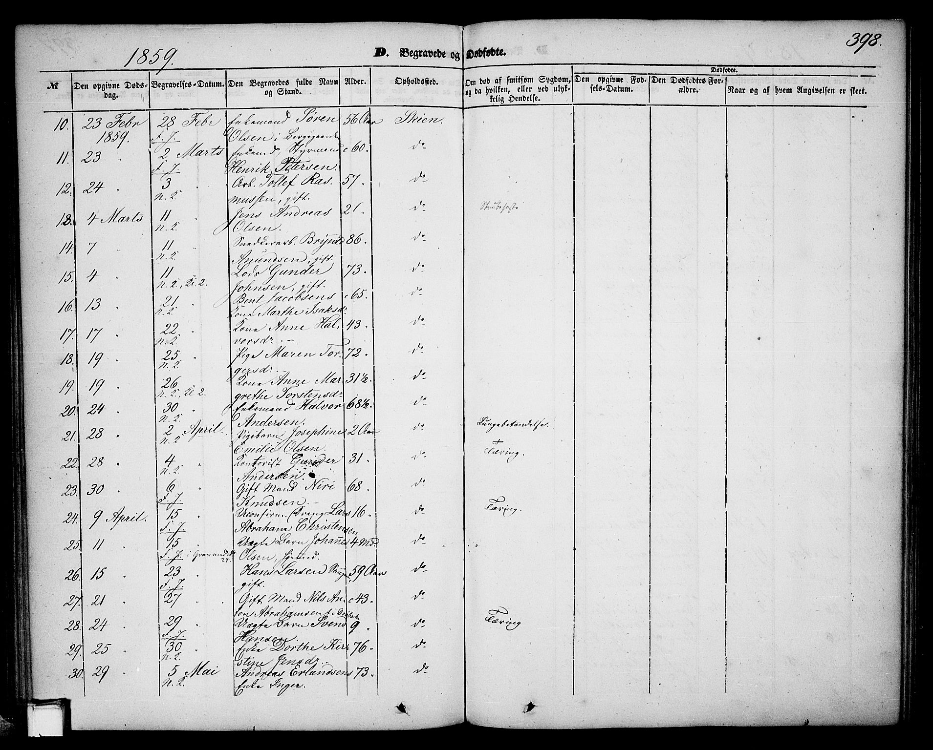 Skien kirkebøker, SAKO/A-302/G/Ga/L0004: Parish register (copy) no. 4, 1843-1867, p. 398