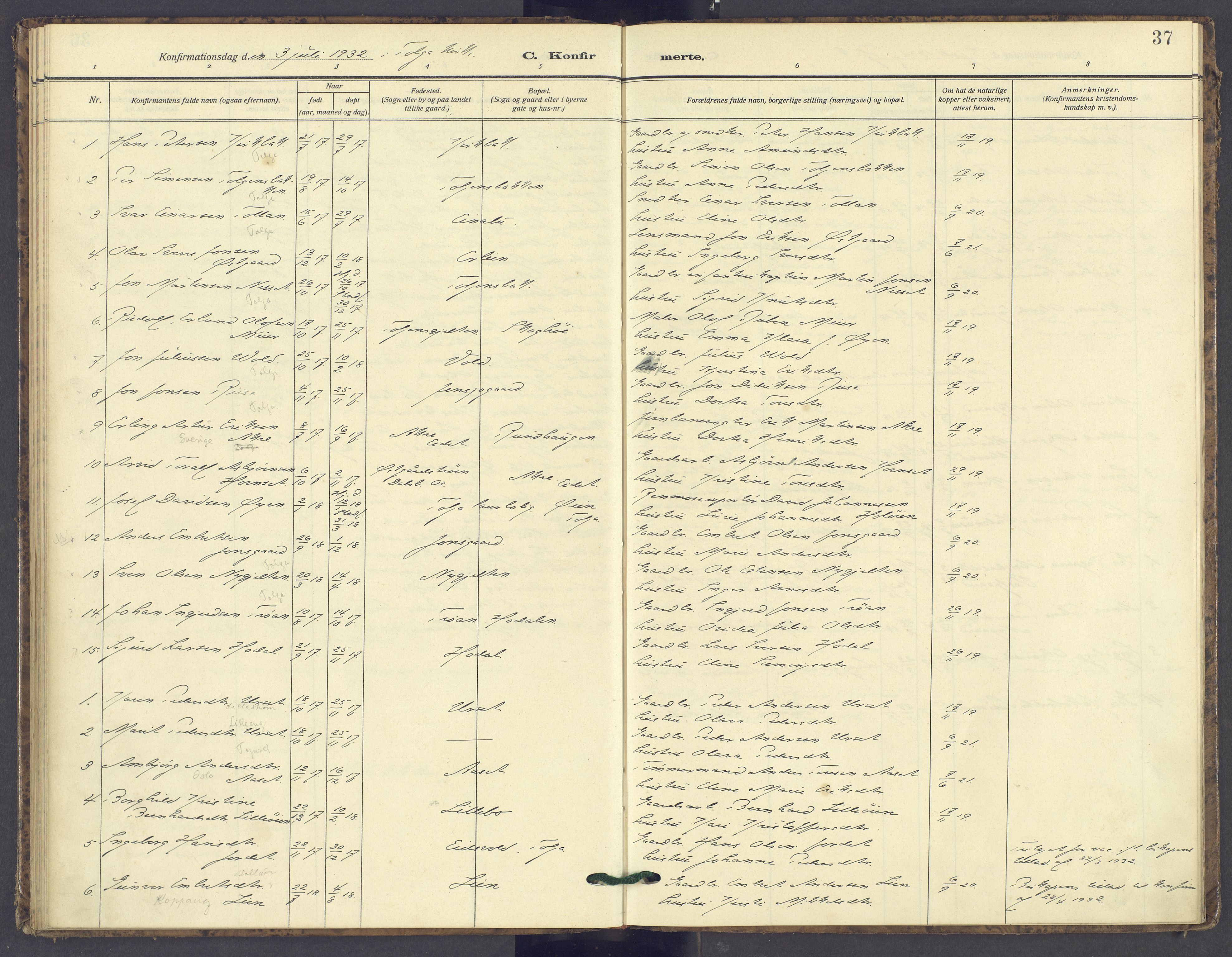 Tolga prestekontor, AV/SAH-PREST-062/K/L0016: Parish register (official) no. 16, 1908-1957, p. 37