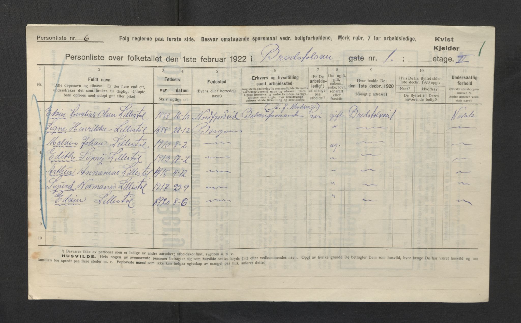 SAB, Municipal Census 1922 for Bergen, 1922, p. 4056