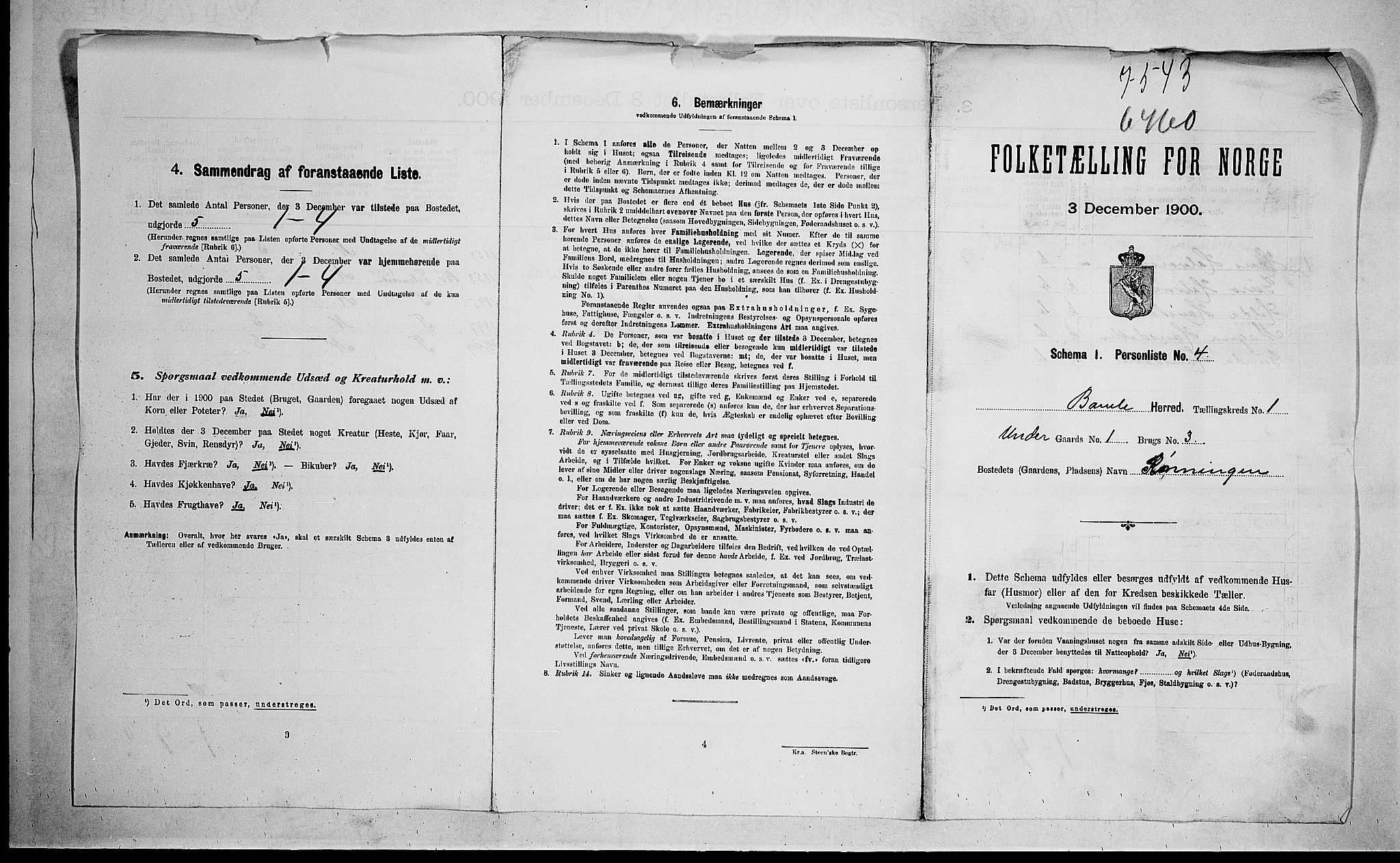 SAKO, 1900 census for Bamble, 1900, p. 43