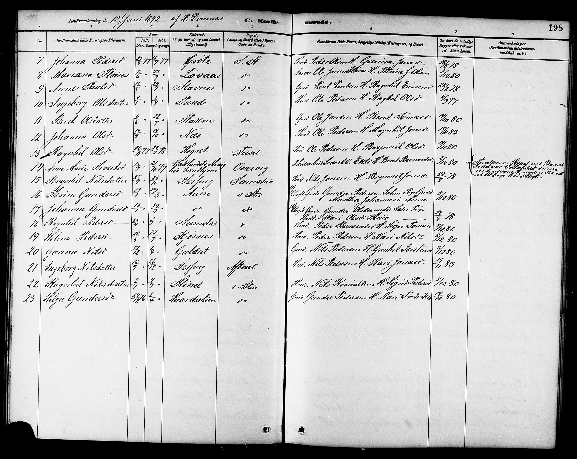 Ministerialprotokoller, klokkerbøker og fødselsregistre - Sør-Trøndelag, AV/SAT-A-1456/695/L1157: Parish register (copy) no. 695C08, 1889-1913, p. 198