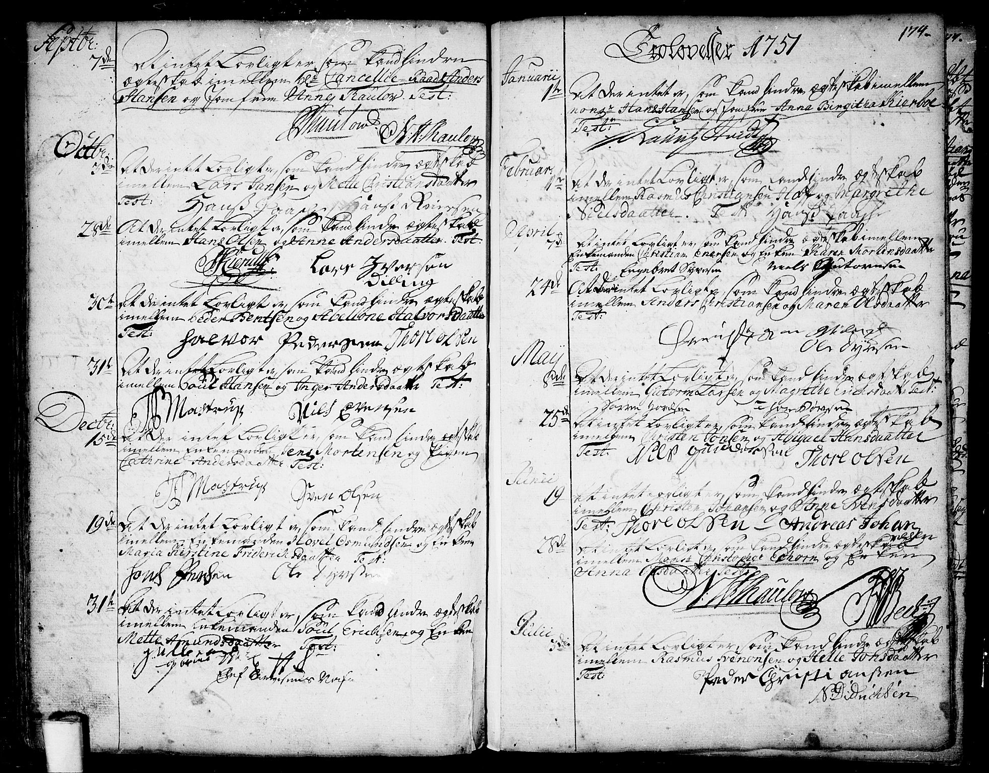 Moss prestekontor Kirkebøker, AV/SAO-A-2003/F/Fa/L0001: Parish register (official) no. I 1, 1725-1752, p. 174