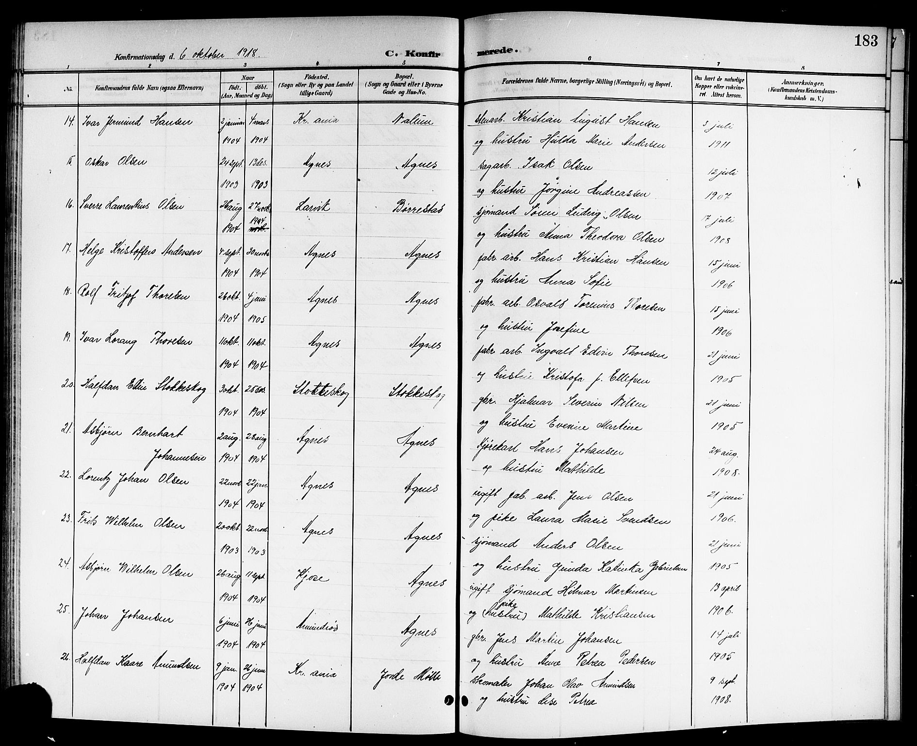 Brunlanes kirkebøker, AV/SAKO-A-342/G/Ga/L0004: Parish register (copy) no. I 4, 1898-1921, p. 183