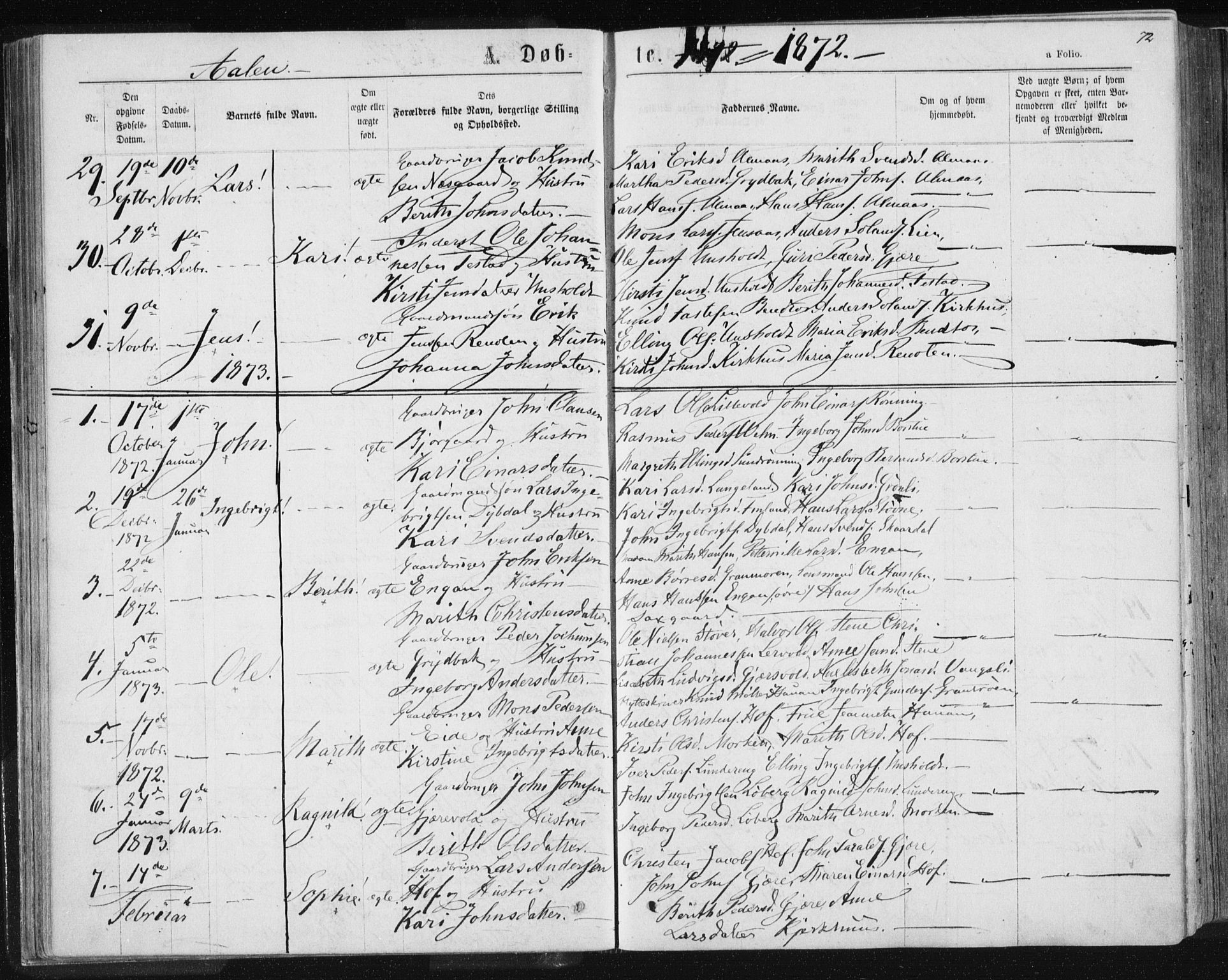 Ministerialprotokoller, klokkerbøker og fødselsregistre - Sør-Trøndelag, SAT/A-1456/685/L0971: Parish register (official) no. 685A08 /3, 1870-1879, p. 72