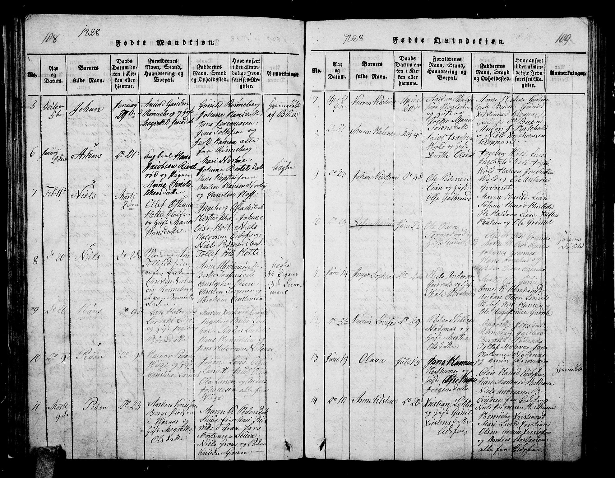 Hof kirkebøker, AV/SAKO-A-64/G/Ga/L0001: Parish register (copy) no. I 1, 1814-1844, p. 108-109