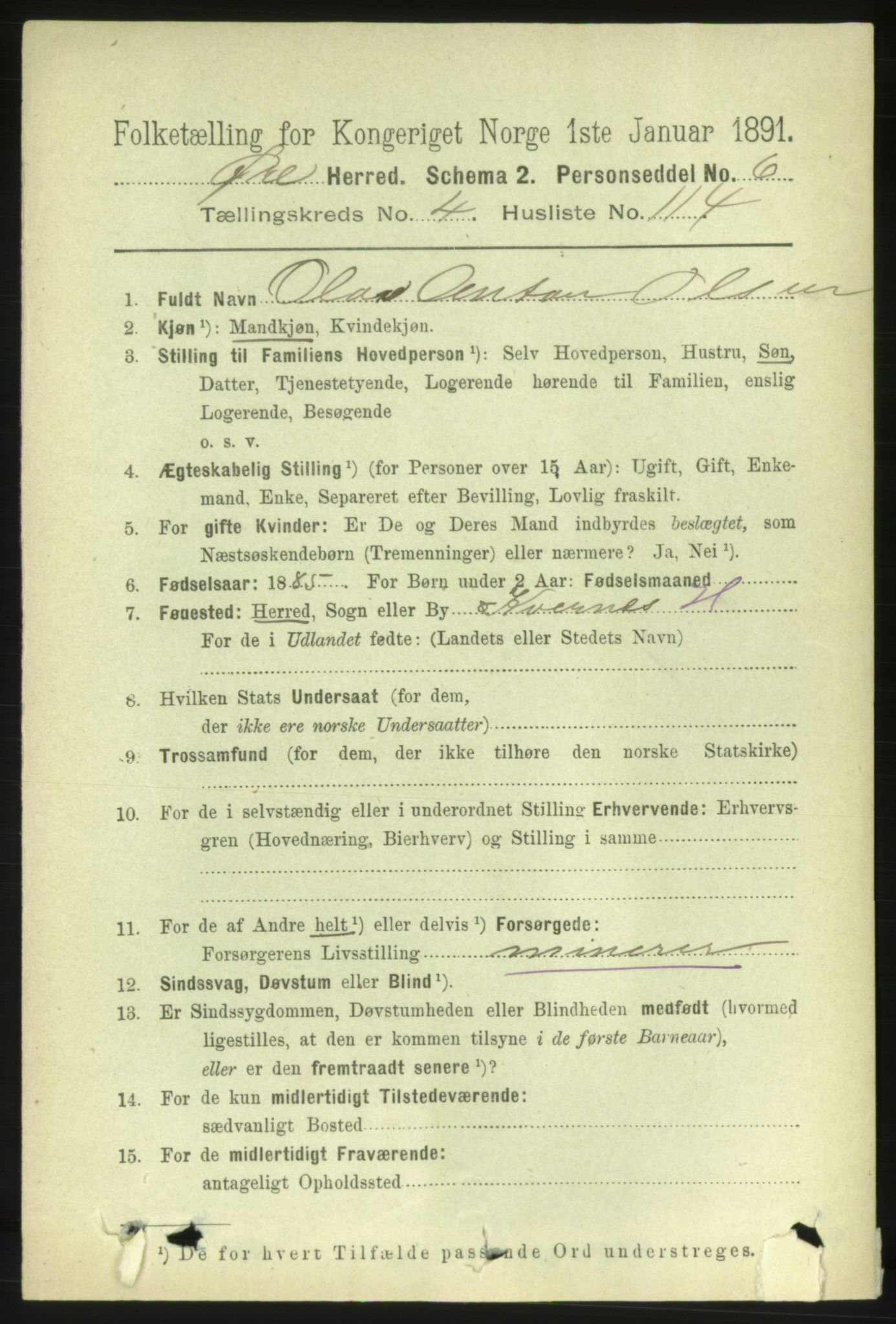 RA, 1891 census for 1558 Øre, 1891, p. 2275