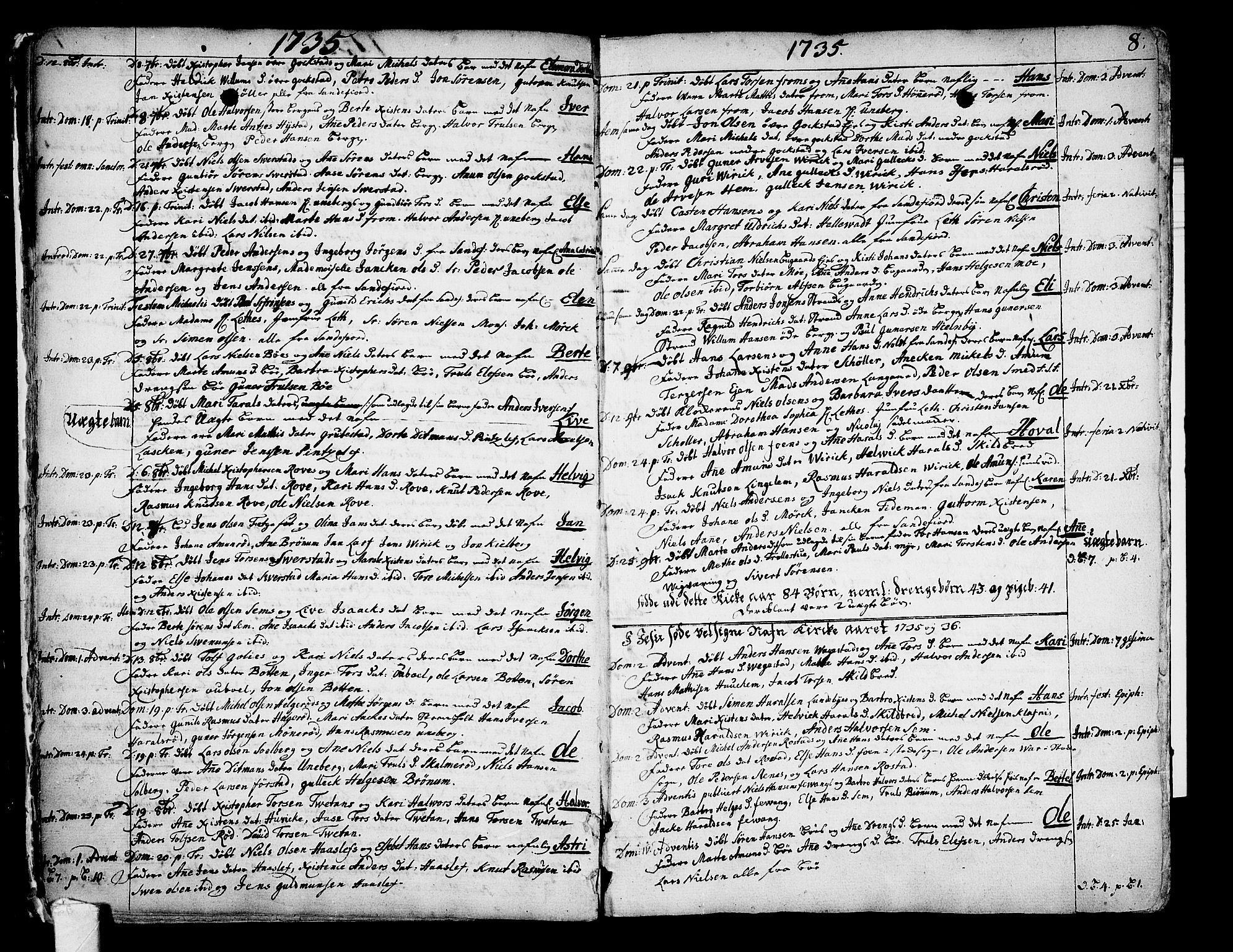 Sandar kirkebøker, SAKO/A-243/F/Fa/L0002: Parish register (official) no. 2, 1733-1788, p. 8