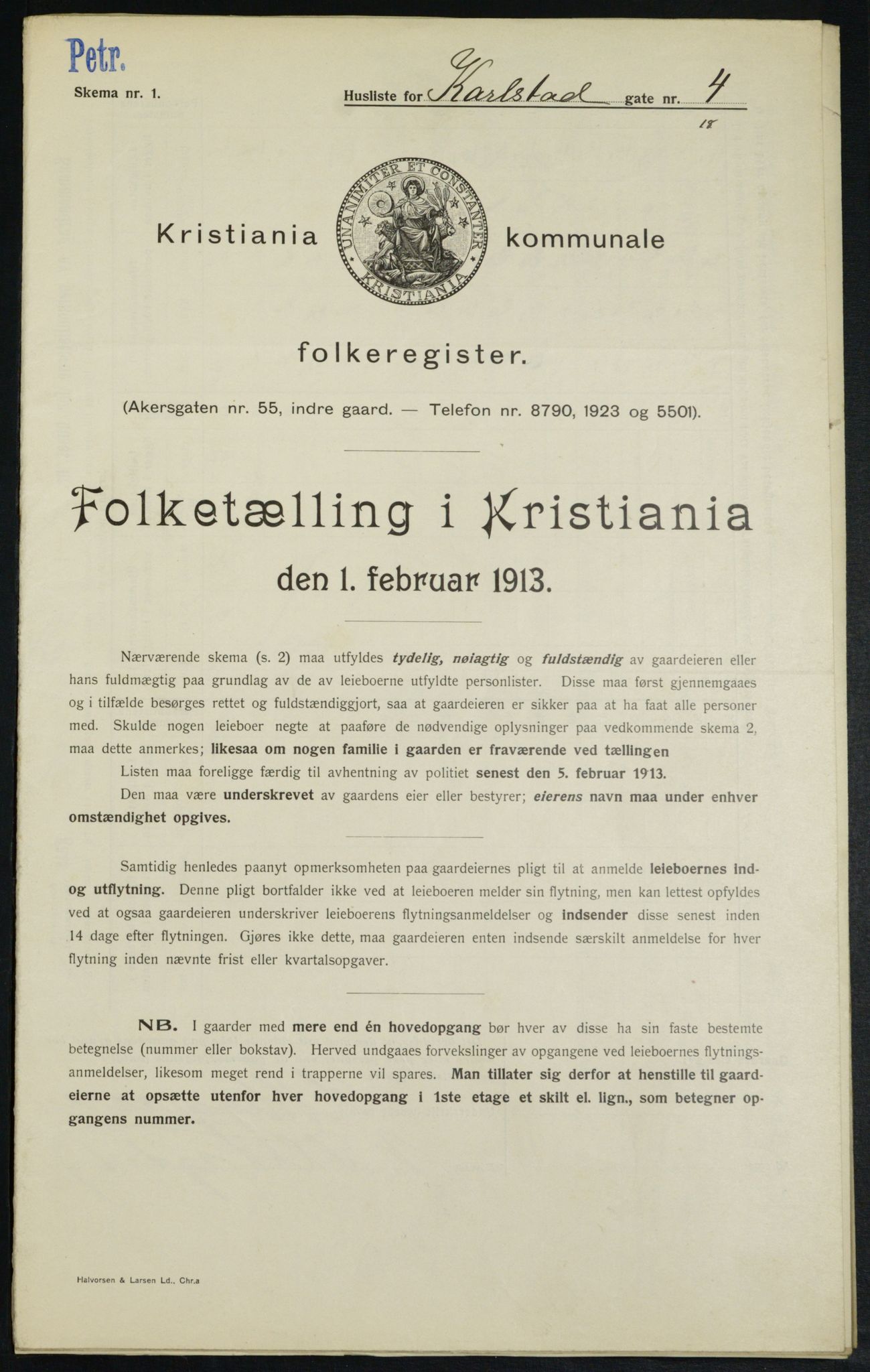 OBA, Municipal Census 1913 for Kristiania, 1913, p. 48707