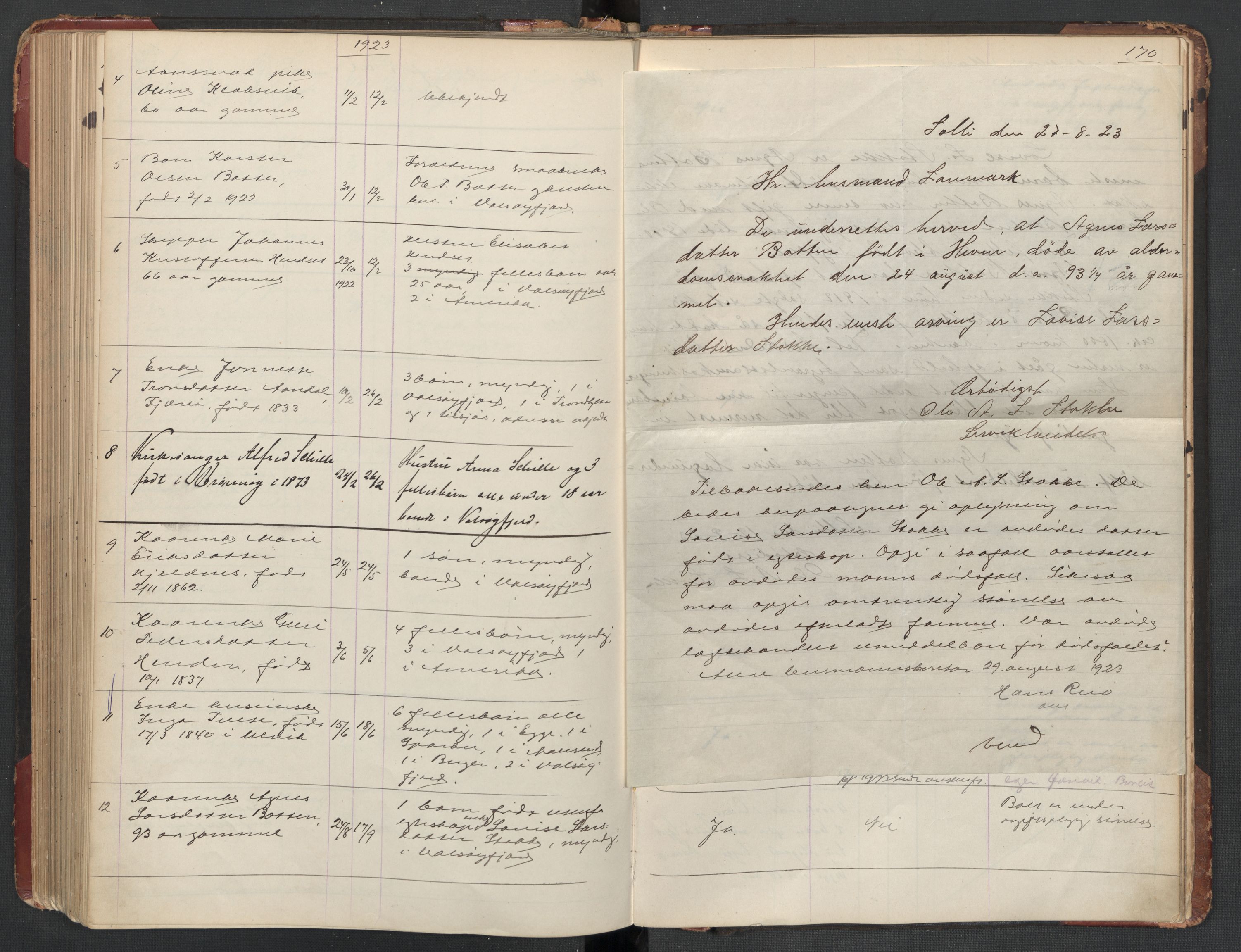 Aure lensmannskontor, AV/SAT-A-1088/1/02/L0003: 2.01.03 Dødsfallsprotokoll, 1906-1926, p. 170