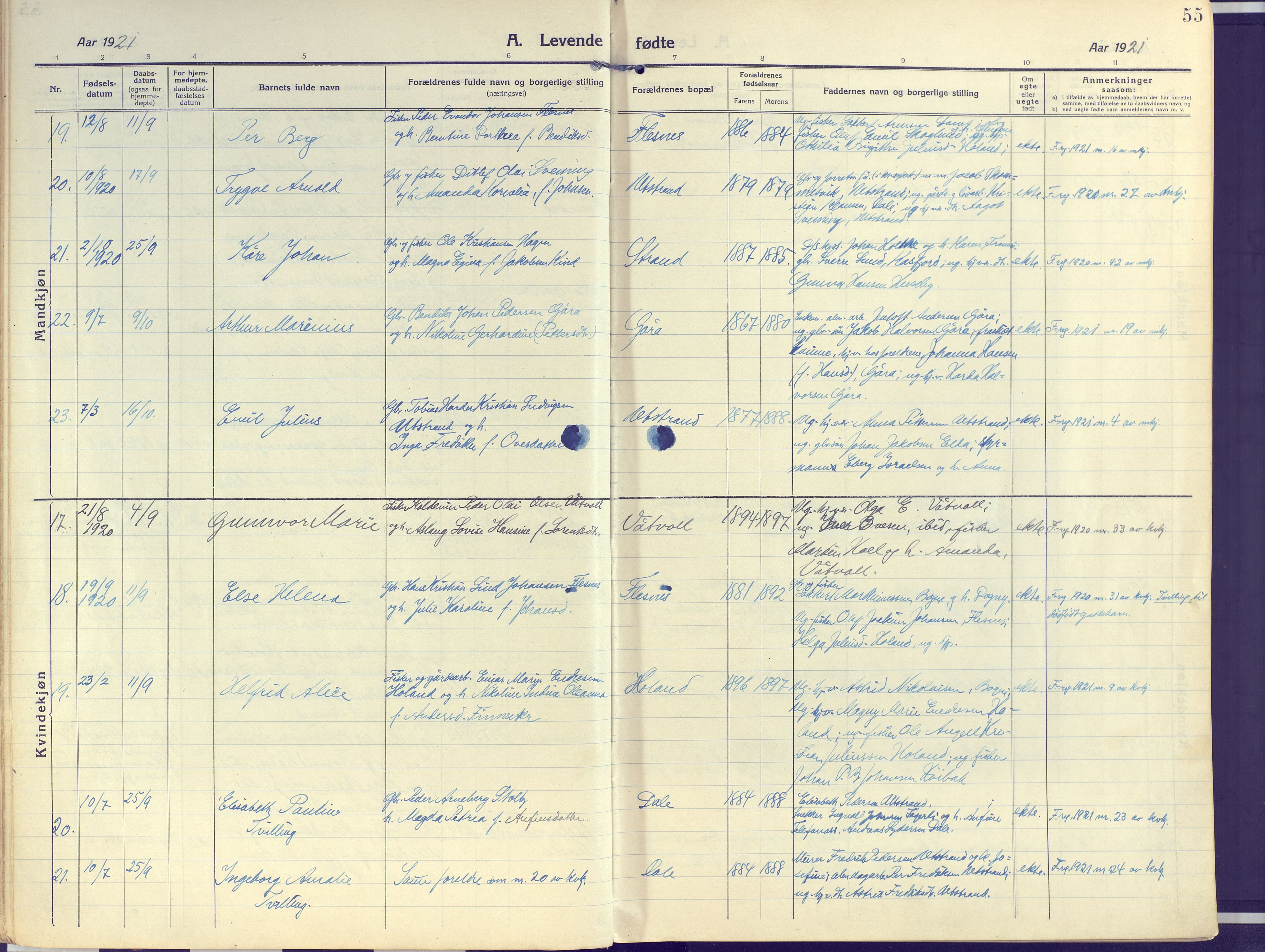 Kvæfjord sokneprestkontor, AV/SATØ-S-1323/G/Ga/Gaa/L0007kirke: Parish register (official) no. 7, 1915-1931, p. 55