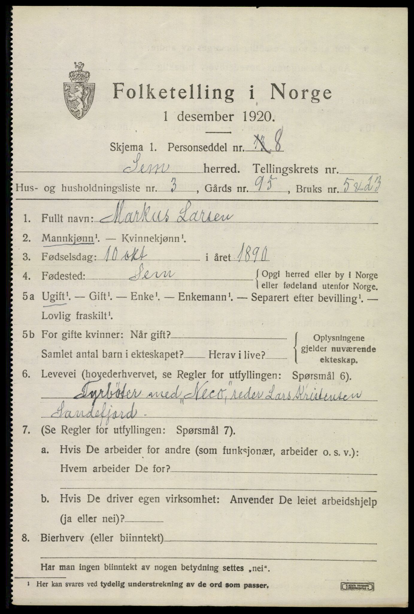 SAKO, 1920 census for Sem, 1920, p. 10367
