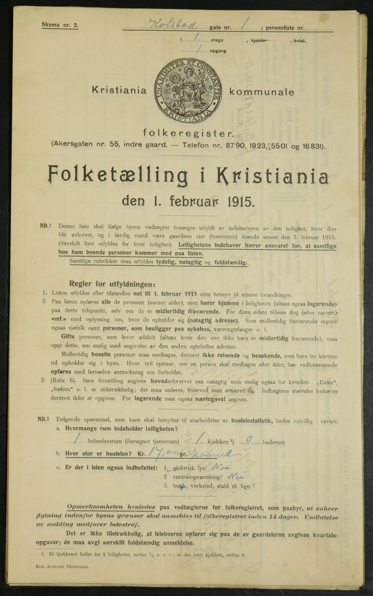 OBA, Municipal Census 1915 for Kristiania, 1915, p. 51686