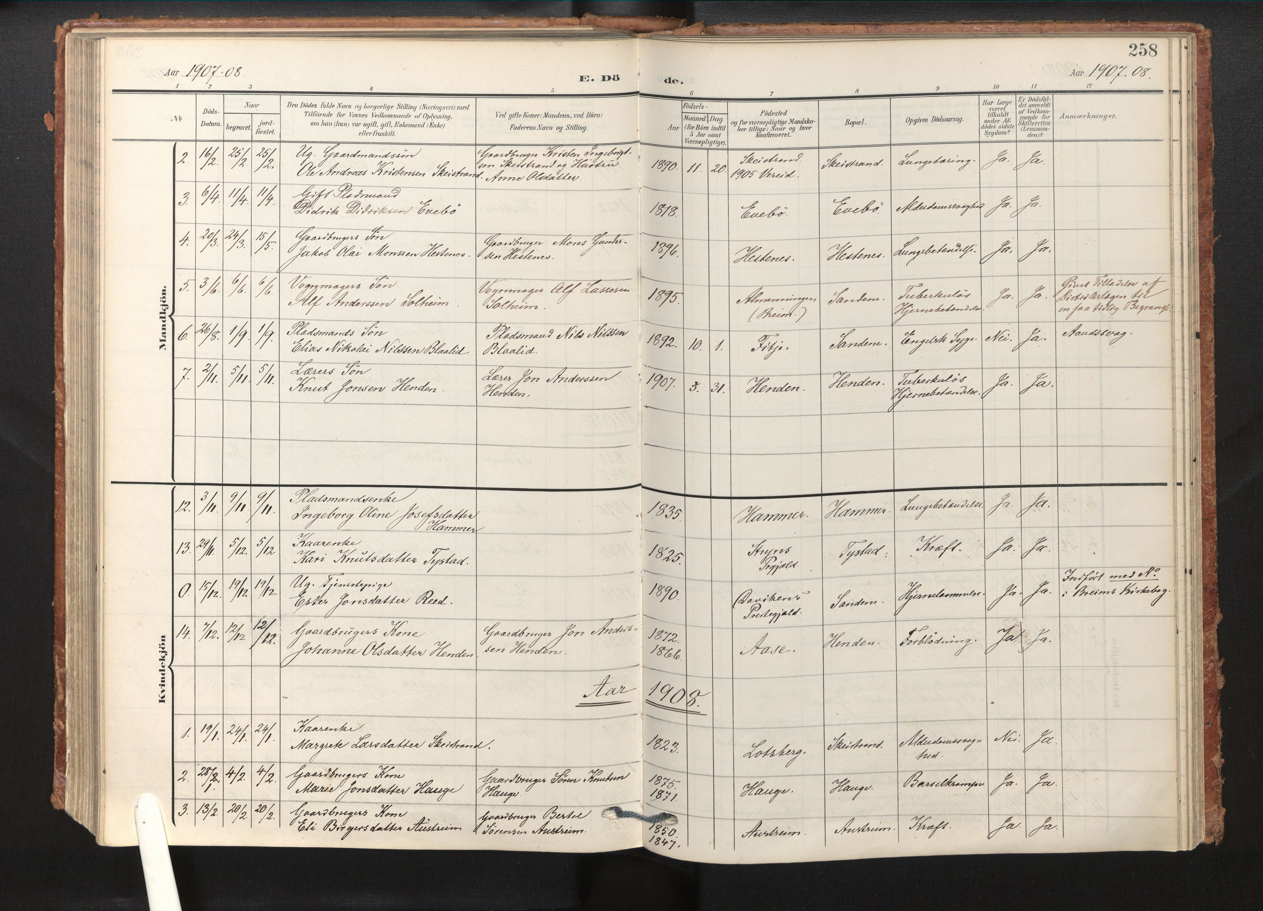 Gloppen sokneprestembete, SAB/A-80101/H/Haa/Haab/L0002: Parish register (official) no. B 2, 1906-1932, p. 257b-258a