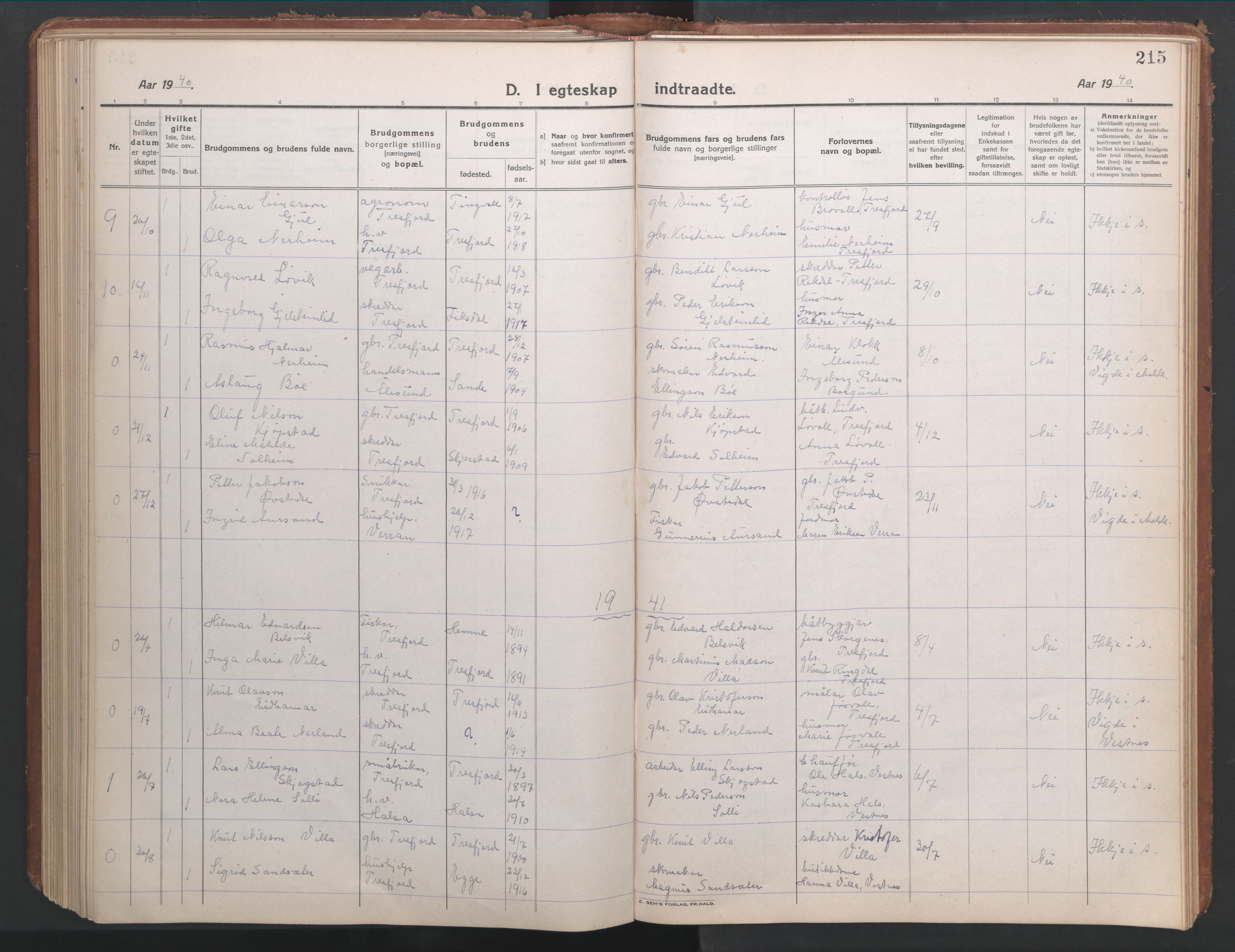 Ministerialprotokoller, klokkerbøker og fødselsregistre - Møre og Romsdal, AV/SAT-A-1454/541/L0548: Parish register (copy) no. 541C03, 1921-1960, p. 215