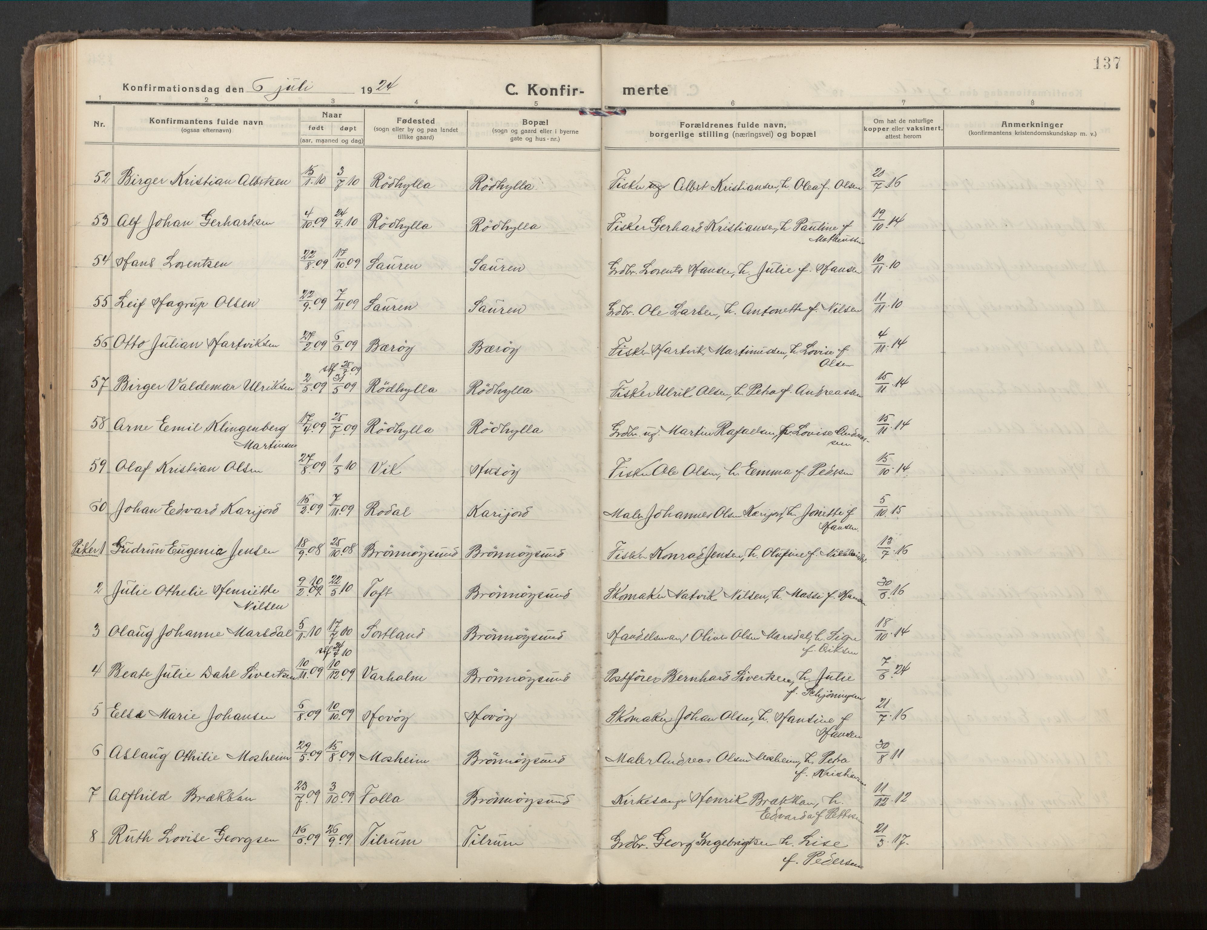 Ministerialprotokoller, klokkerbøker og fødselsregistre - Nordland, AV/SAT-A-1459/813/L0207a: Parish register (official) no. 813A18, 1919-1927, p. 137