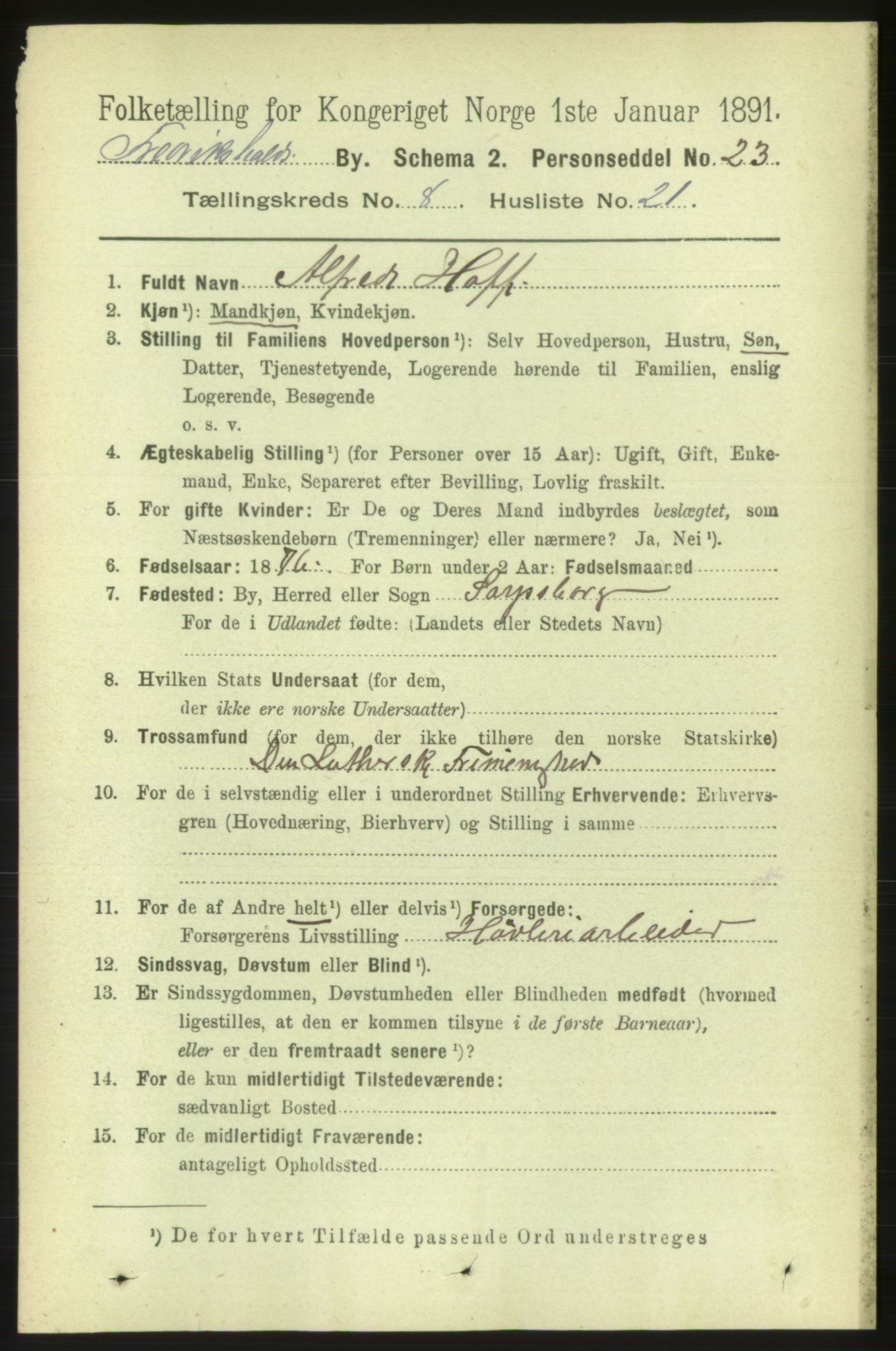 RA, 1891 census for 0101 Fredrikshald, 1891, p. 5698