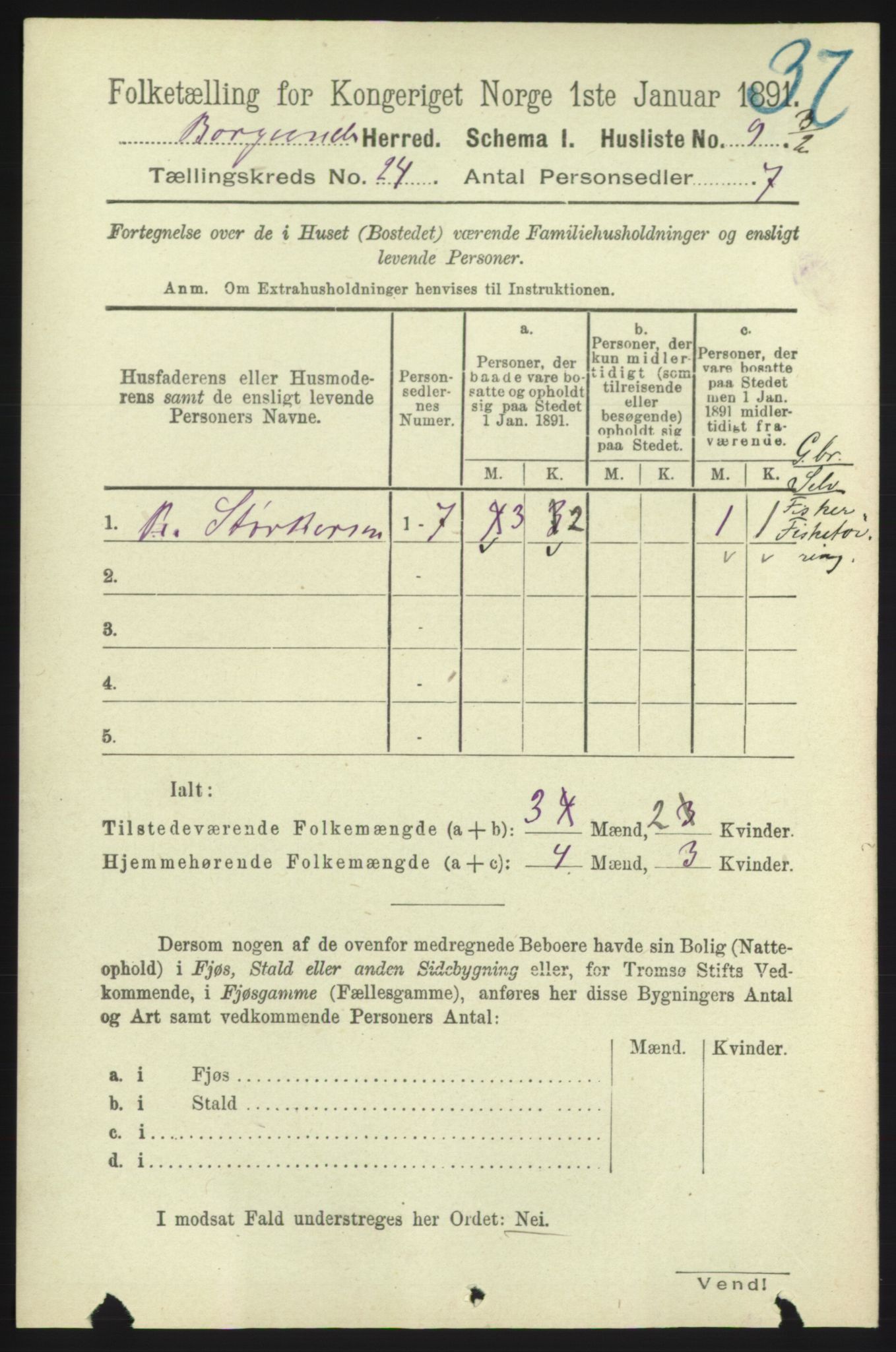 RA, 1891 census for 1531 Borgund, 1891, p. 7096