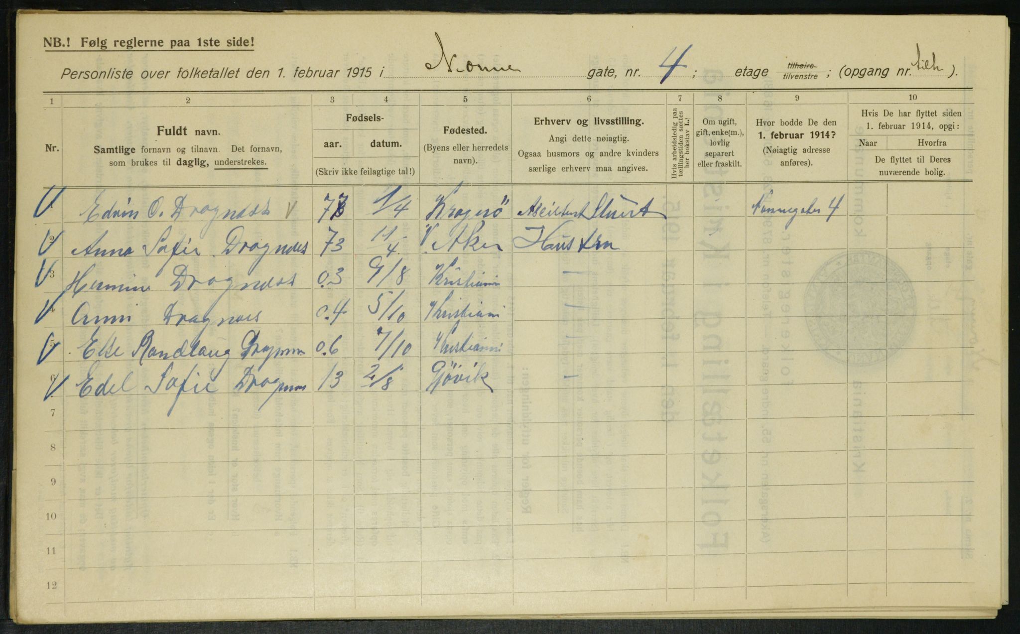 OBA, Municipal Census 1915 for Kristiania, 1915, p. 70820