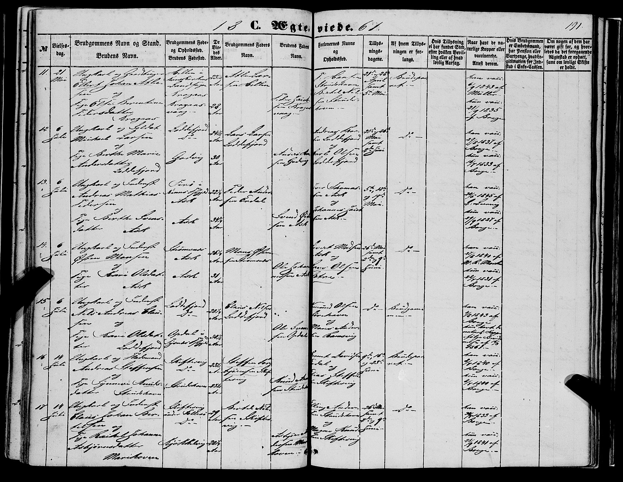 Askøy Sokneprestembete, AV/SAB-A-74101/H/Ha/Haa/Haaa/L0008: Parish register (official) no. A 8, 1852-1862, p. 191