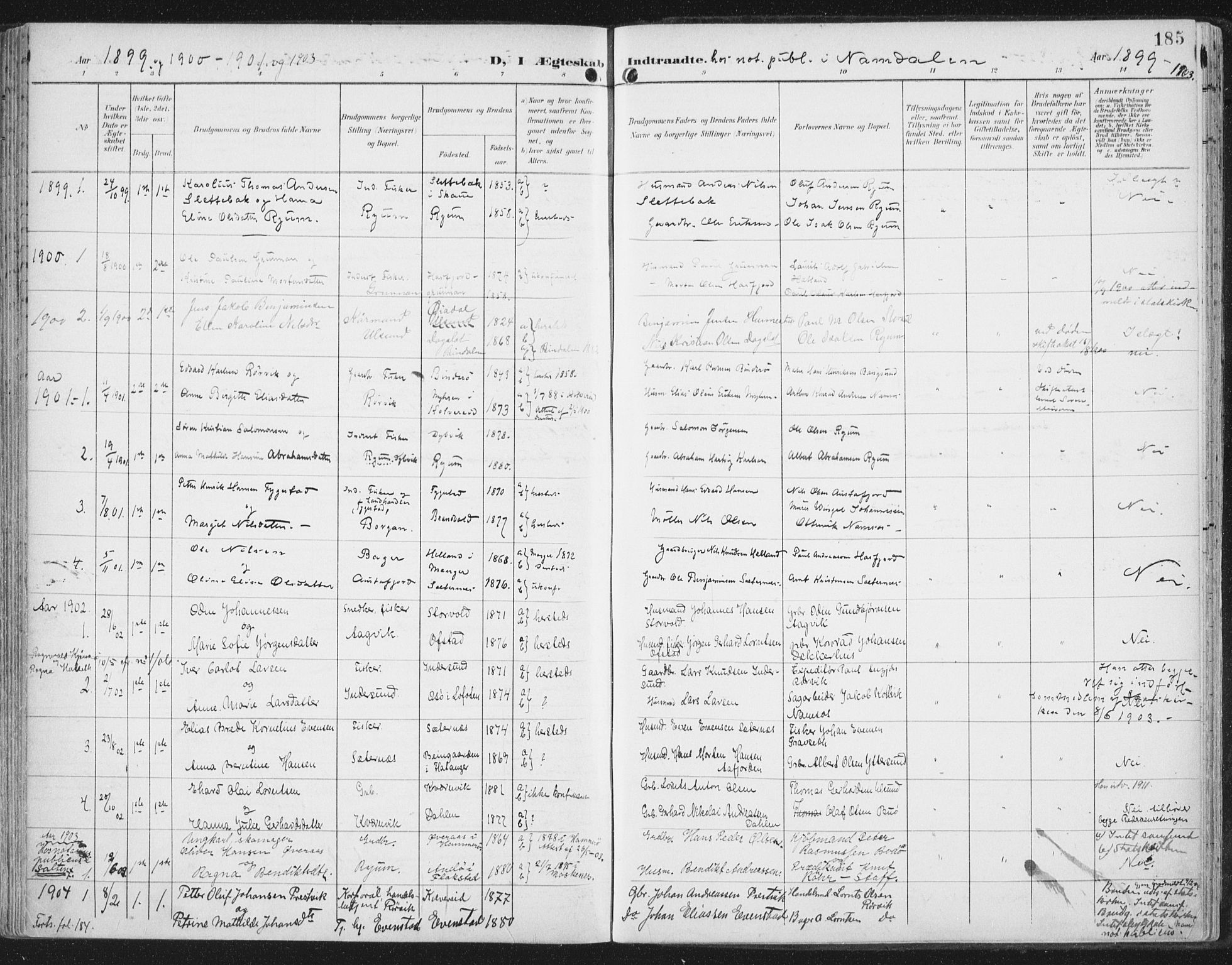Ministerialprotokoller, klokkerbøker og fødselsregistre - Nord-Trøndelag, SAT/A-1458/786/L0688: Parish register (official) no. 786A04, 1899-1912, p. 185