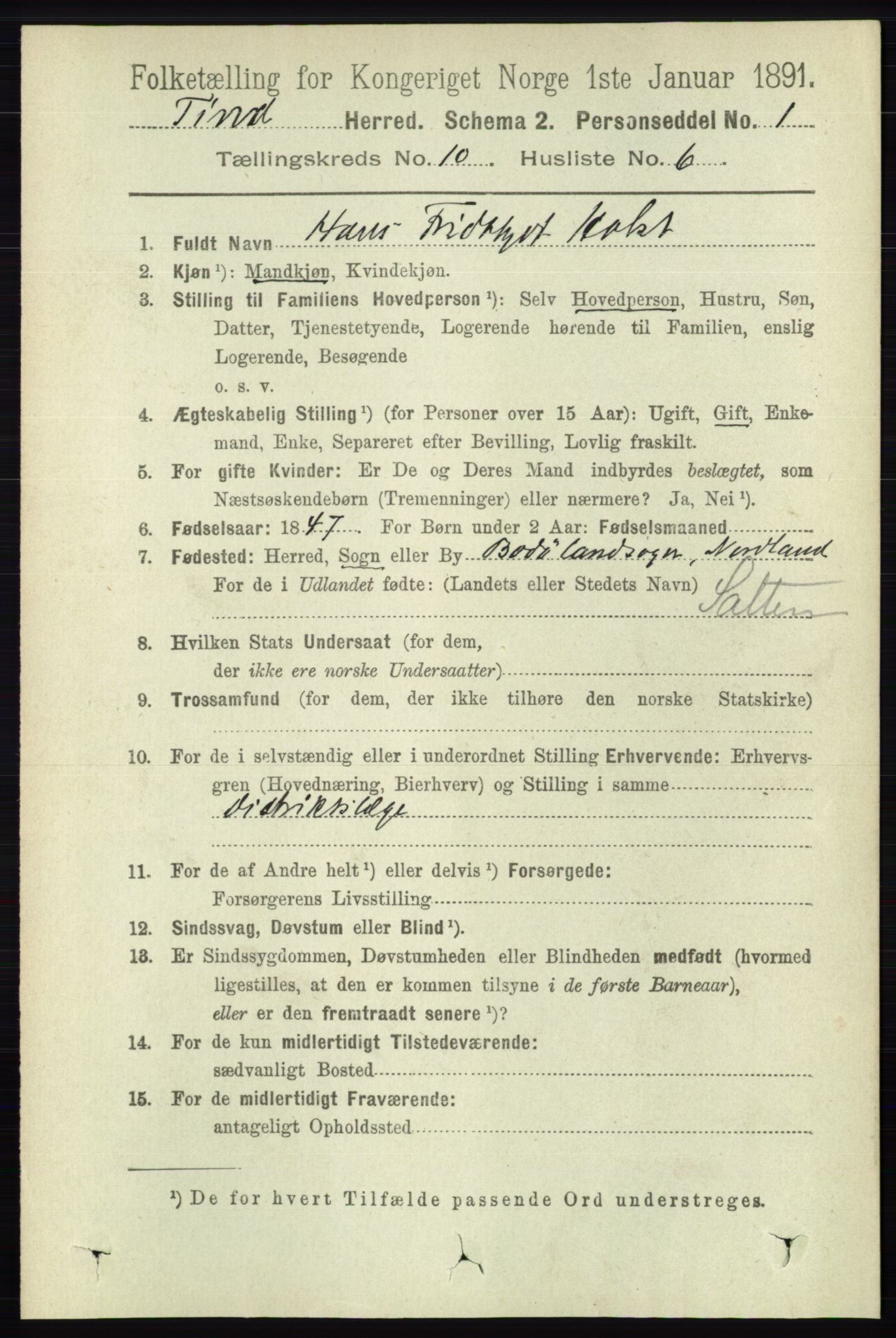 RA, 1891 census for 0826 Tinn, 1891, p. 2001