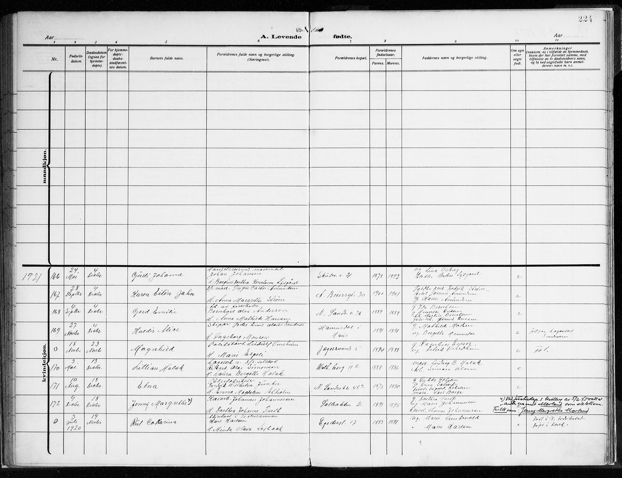Sandviken Sokneprestembete, SAB/A-77601/H/Ha/L0007: Parish register (official) no. B 4, 1912-1924, p. 224