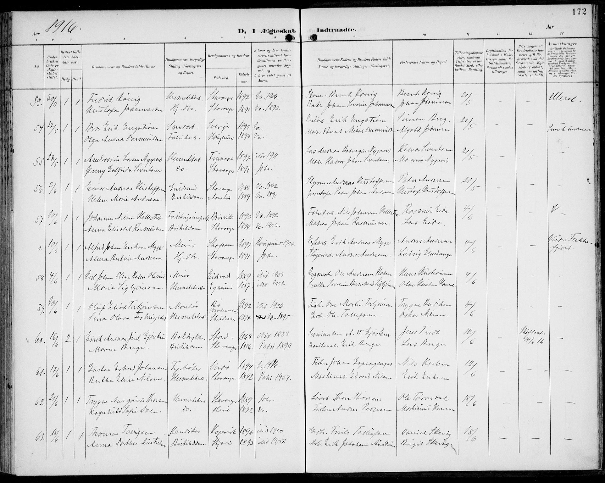 St. Johannes sokneprestkontor, SAST/A-101814/002/B/L0001: Parish register (official) no. A 8, 1899-1917, p. 172
