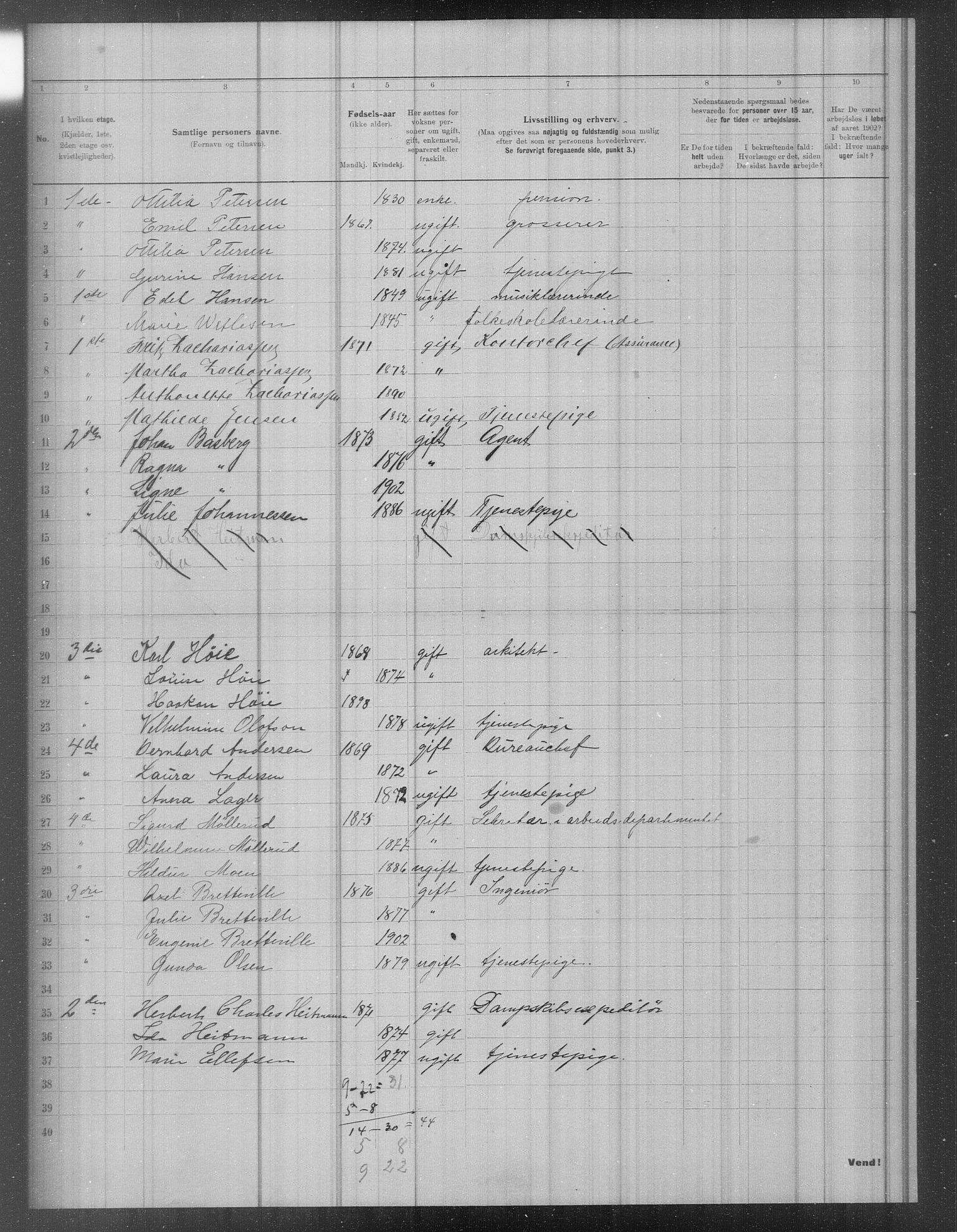 OBA, Municipal Census 1902 for Kristiania, 1902, p. 2354