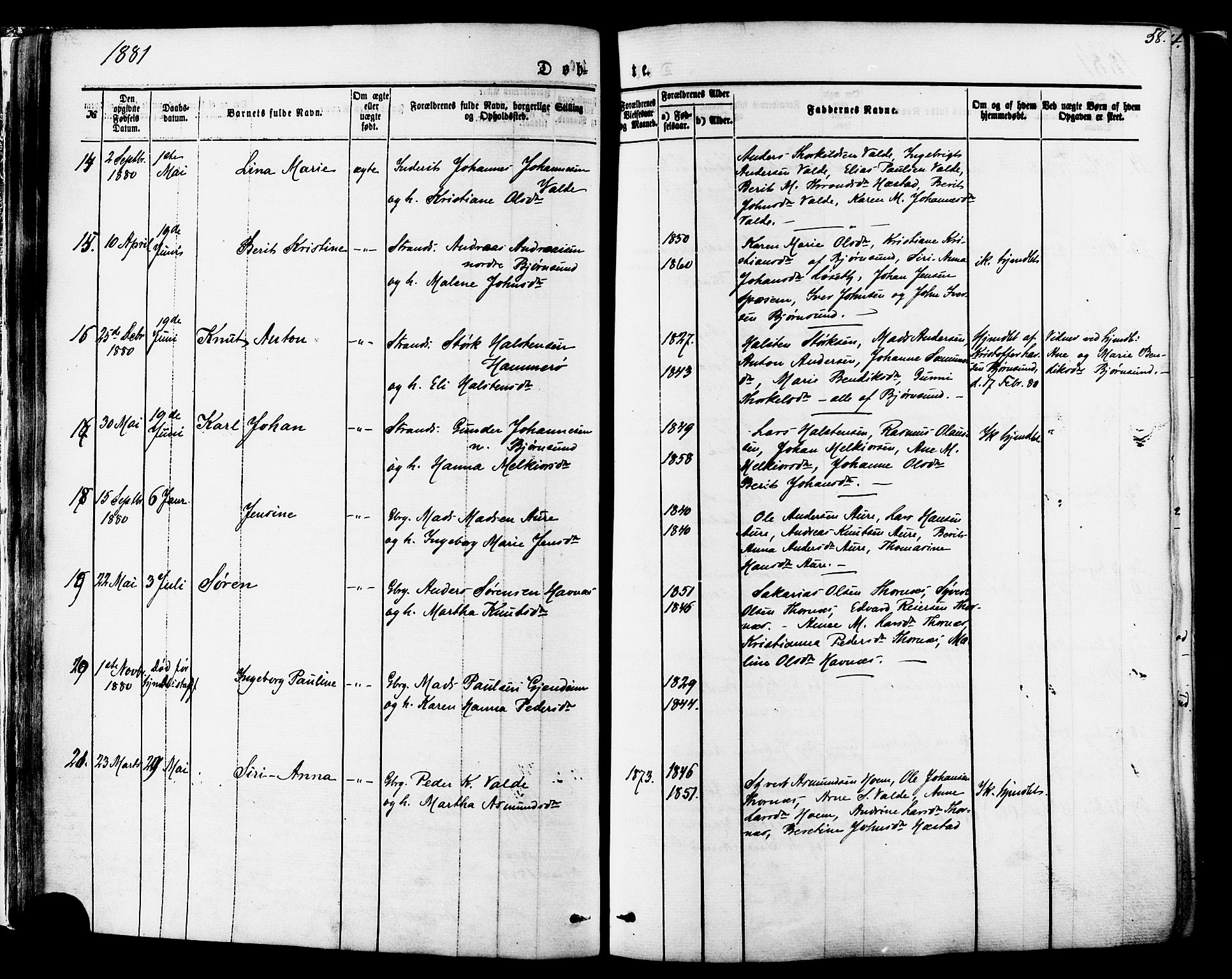 Ministerialprotokoller, klokkerbøker og fødselsregistre - Møre og Romsdal, AV/SAT-A-1454/565/L0749: Parish register (official) no. 565A03, 1871-1886, p. 58