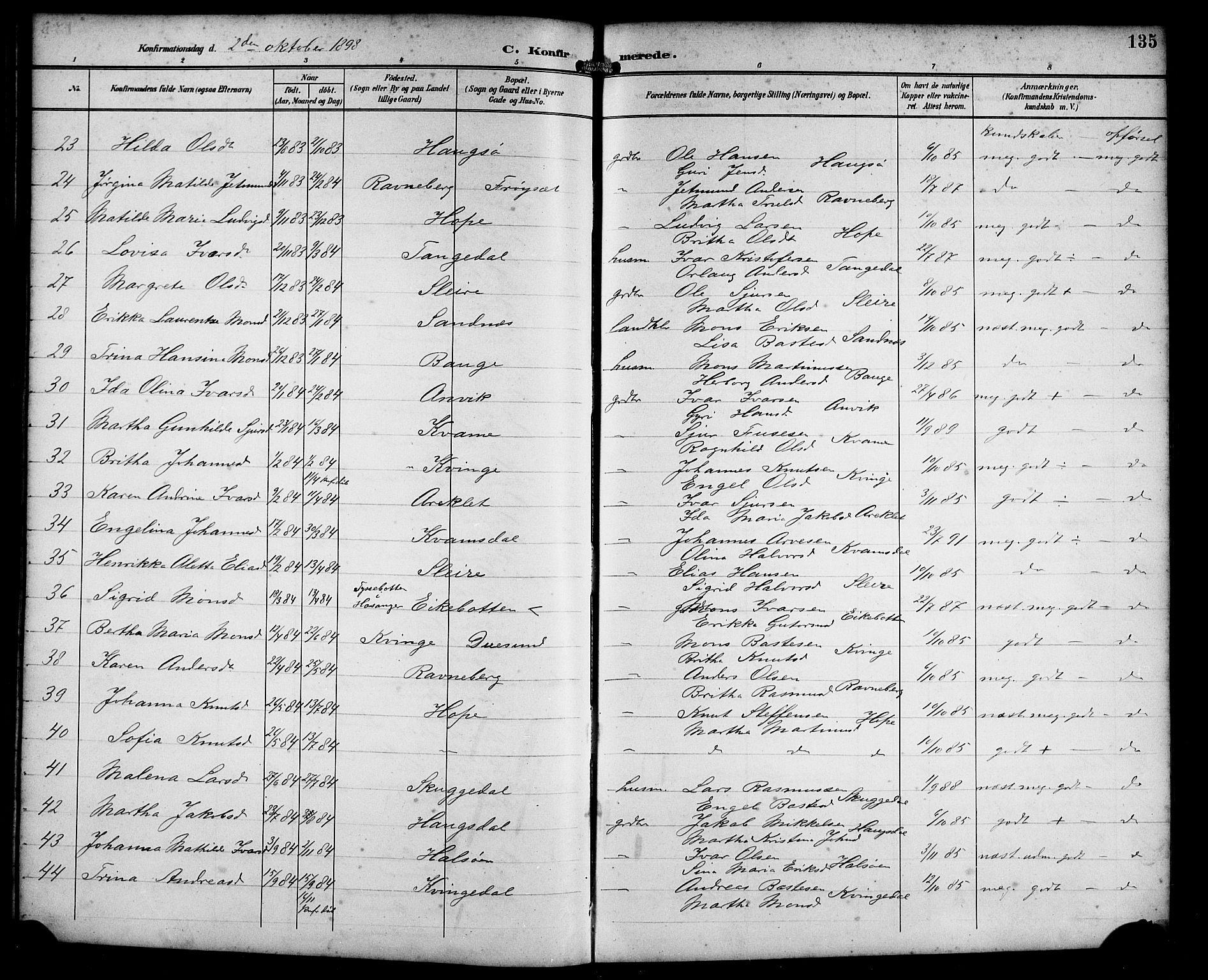 Masfjorden Sokneprestembete, AV/SAB-A-77001: Parish register (copy) no. B 1, 1892-1913, p. 135