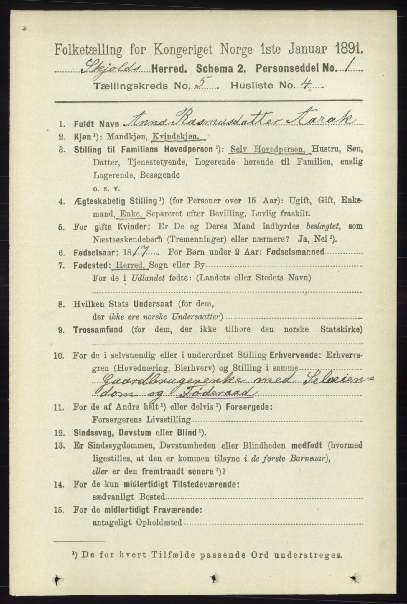 RA, 1891 census for 1154 Skjold, 1891, p. 782