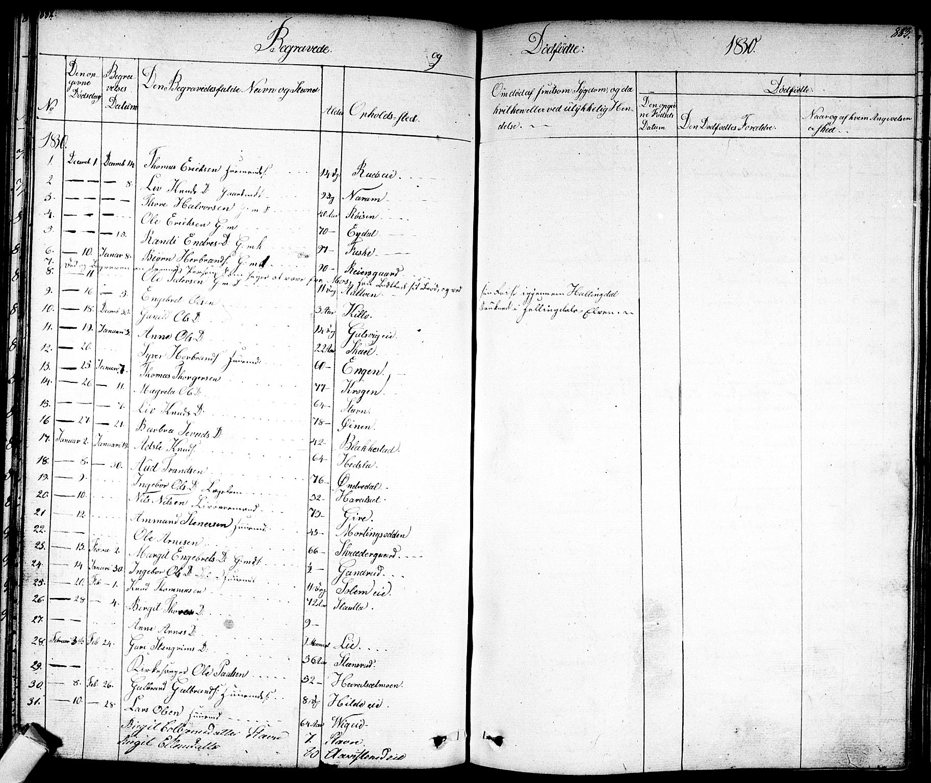 Nes kirkebøker, SAKO/A-236/F/Fa/L0008: Parish register (official) no. 8, 1824-1834, p. 882-883