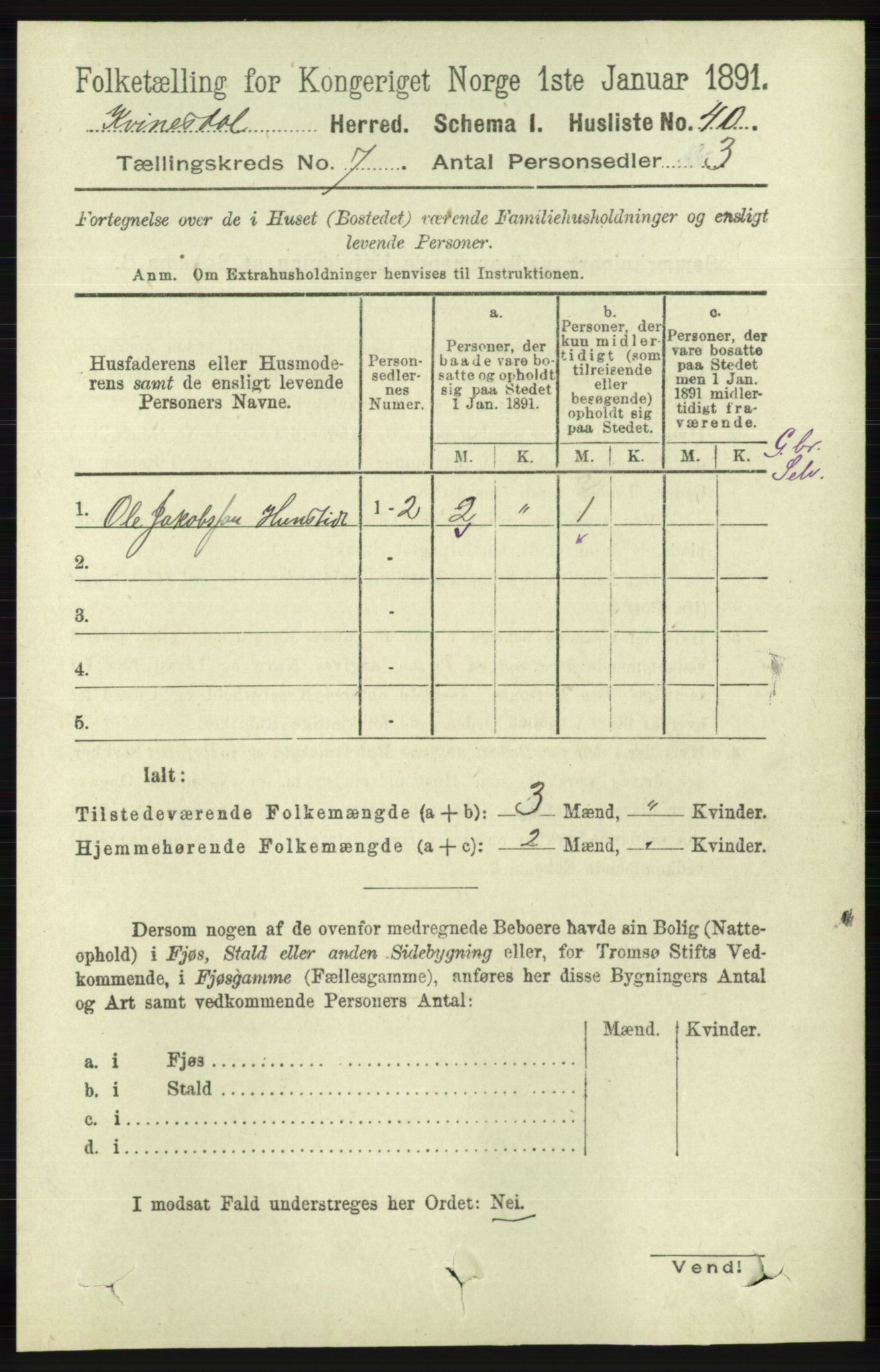 RA, 1891 census for 1037 Kvinesdal, 1891, p. 2415