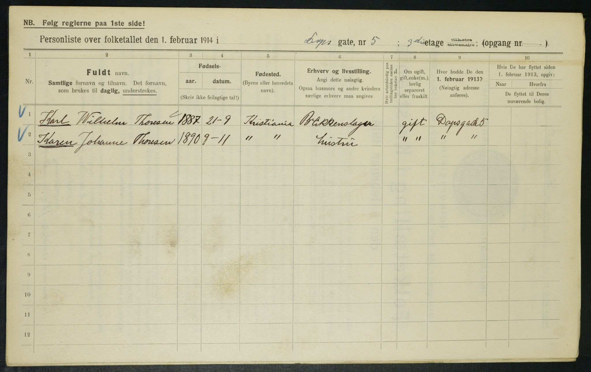 OBA, Municipal Census 1914 for Kristiania, 1914, p. 16051