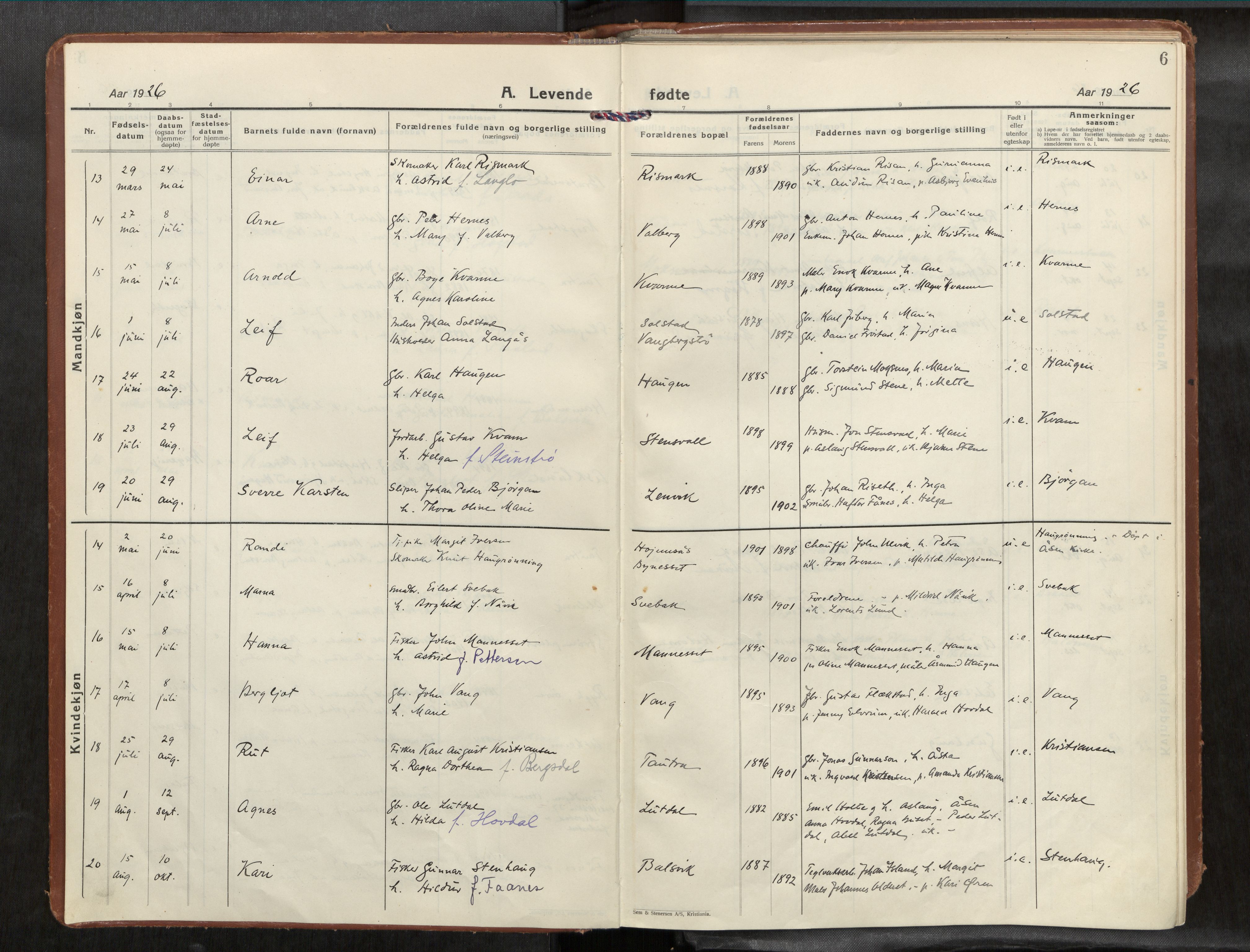 Frosta sokneprestkontor, AV/SAT-A-4380/2/H/Haa/L0001: Parish register (official) no. 1, 1926-1934, p. 6