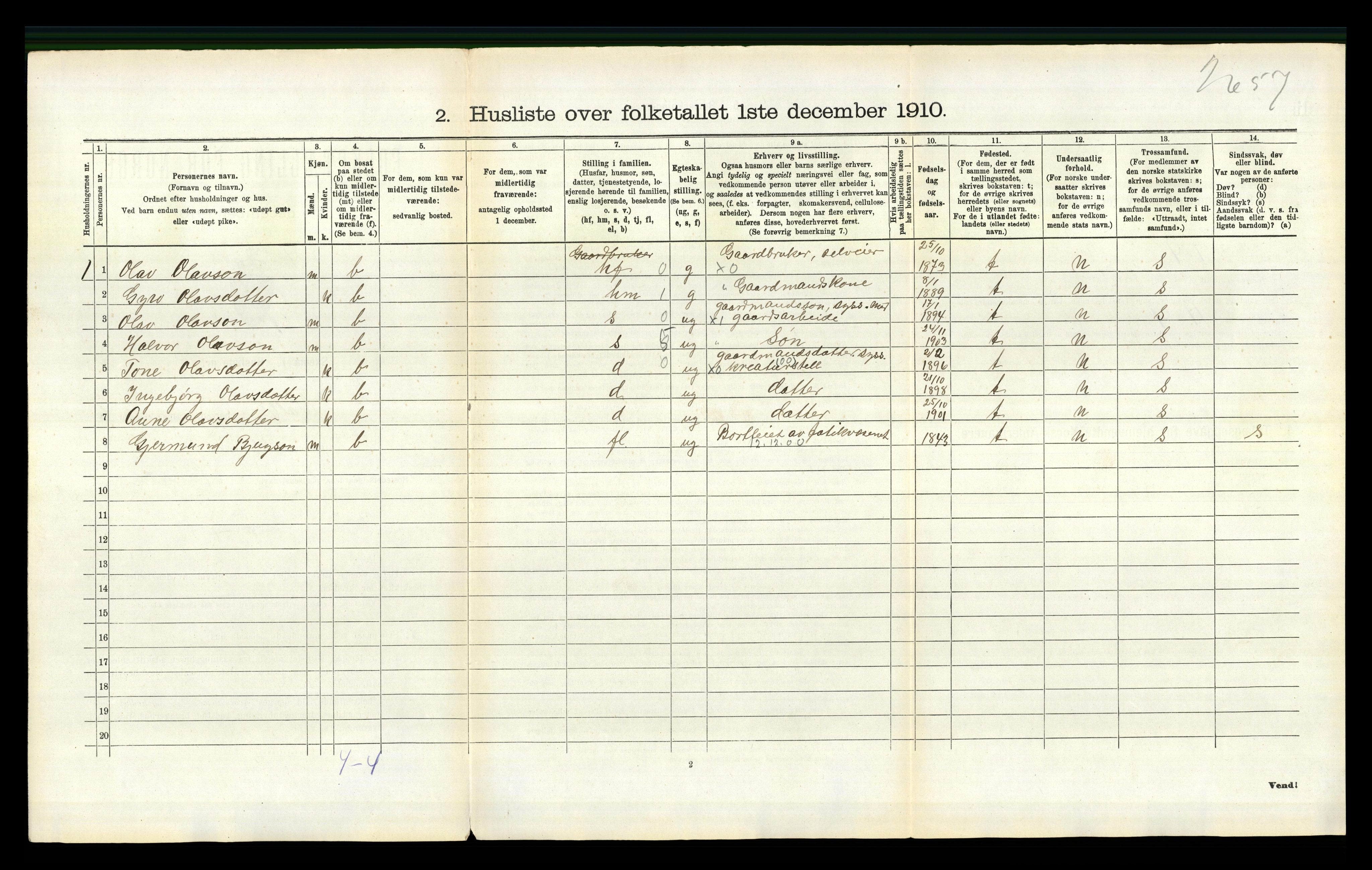 RA, 1910 census for Valle, 1910, p. 592