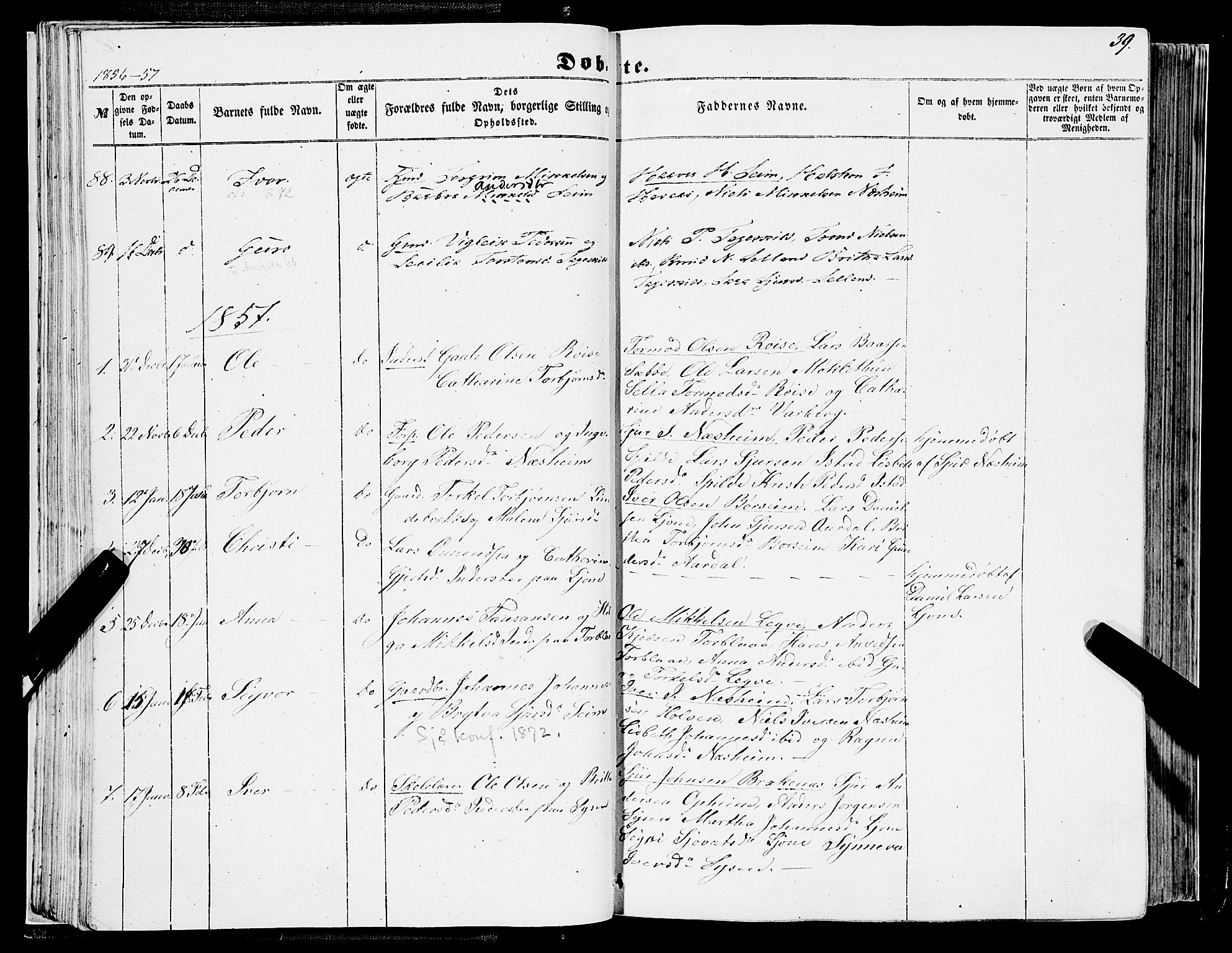 Ulvik sokneprestembete, SAB/A-78801/H/Haa: Parish register (official) no. A 13, 1853-1863, p. 39