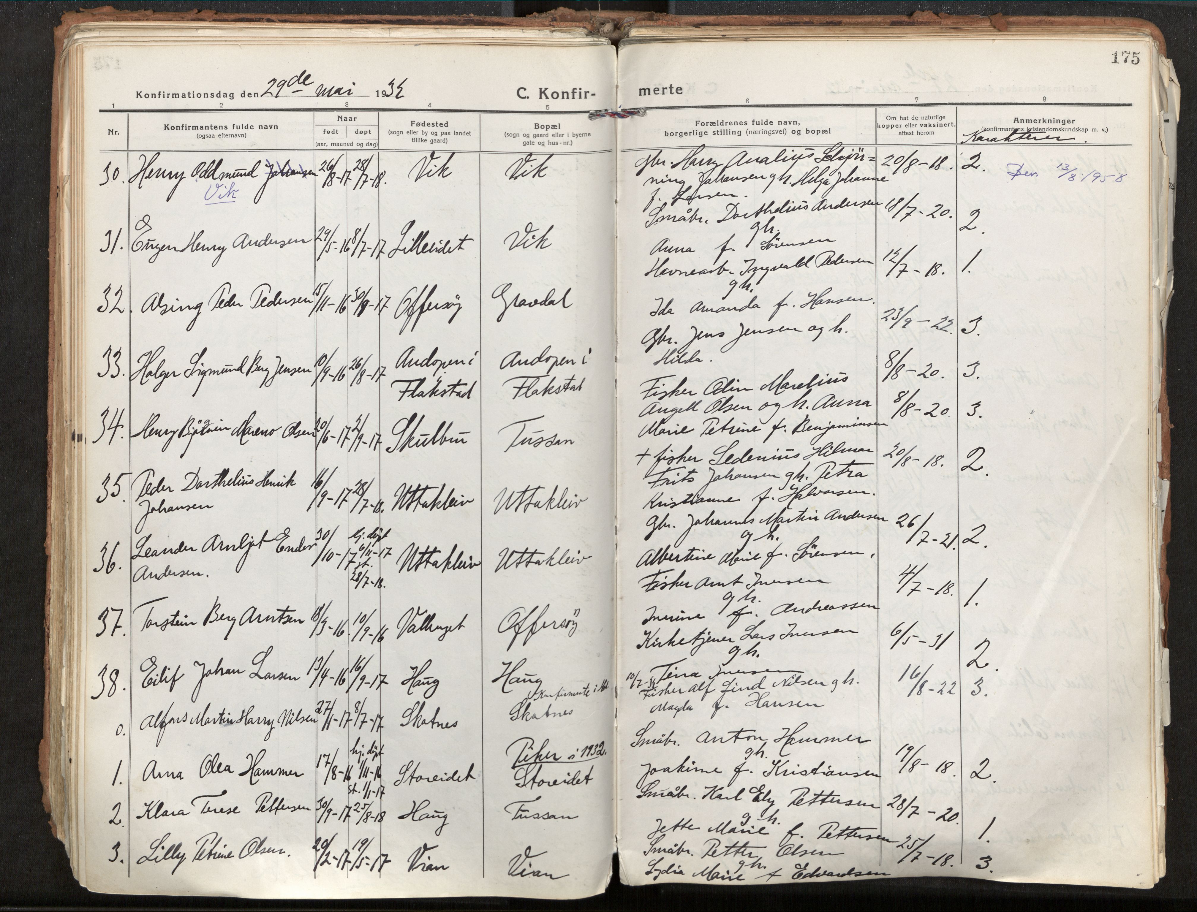 Ministerialprotokoller, klokkerbøker og fødselsregistre - Nordland, AV/SAT-A-1459/881/L1160: Parish register (official) no. 881A13, 1919-1937, p. 175