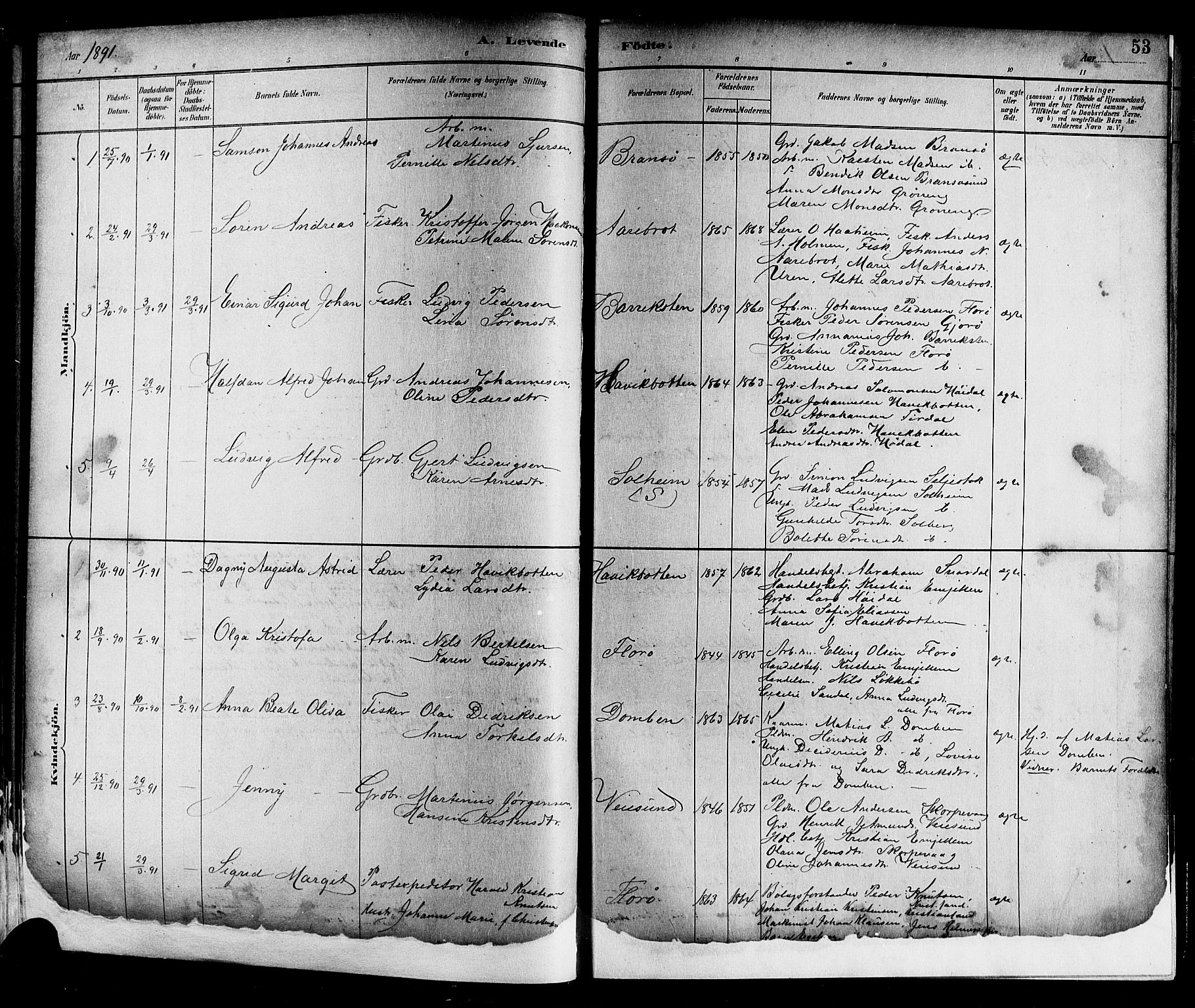 Kinn sokneprestembete, AV/SAB-A-80801/H/Hab/Haba/L0002: Parish register (copy) no. A 2, 1882-1906, p. 53