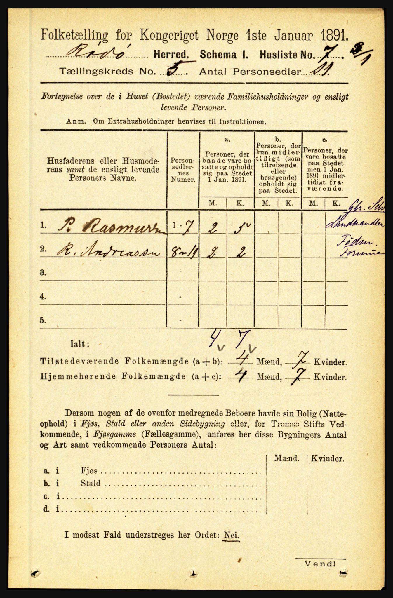 RA, 1891 census for 1836 Rødøy, 1891, p. 2353