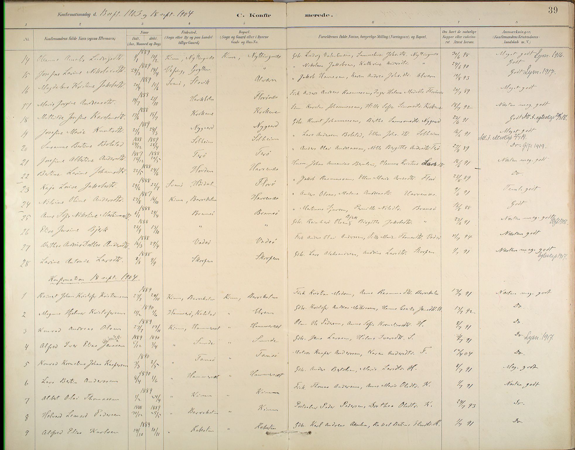 Kinn sokneprestembete, SAB/A-80801/H/Haa/Haab/L0006: Parish register (official) no. B 6, 1883-1925, p. 39